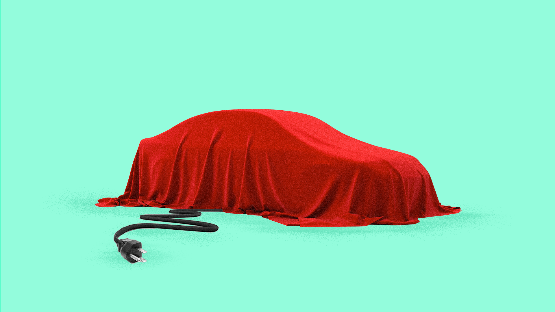 Illustration of a car under a red blanket with a plug.