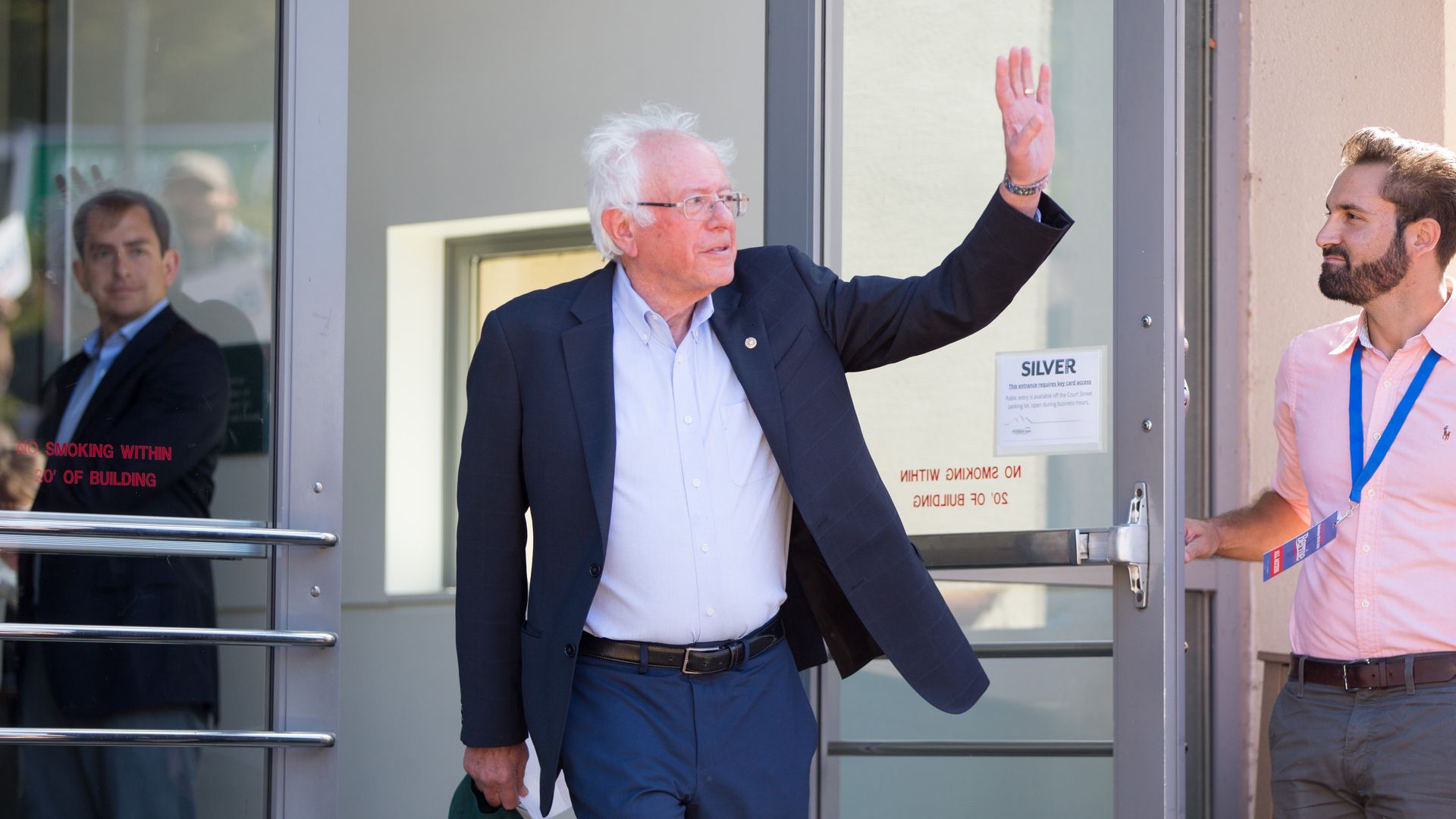 Sen. Bernie Sanders waves at a campaign event last month.