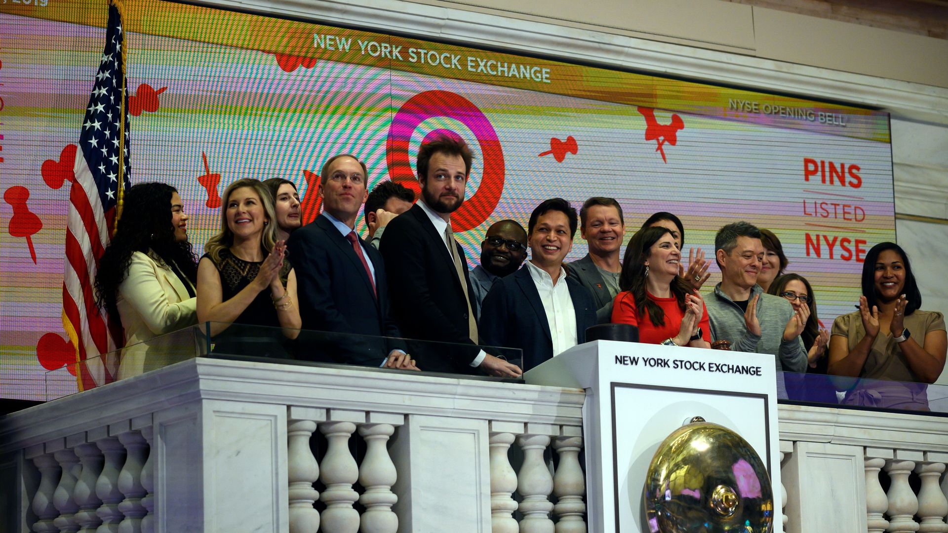 during the company's IPO on April 18, 2019 in New York City. (Photo by Johannes EISELE / AFP)