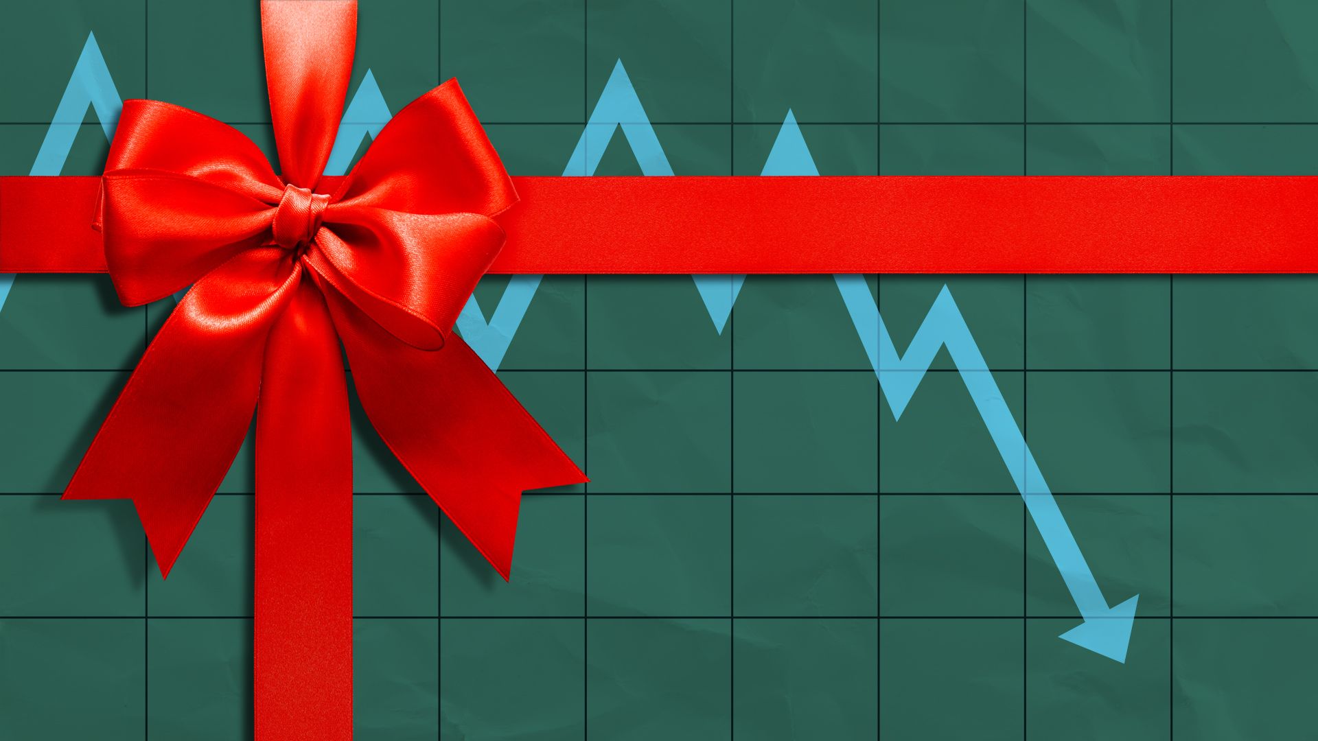 Illustration of a downward trending stock chart as a holiday gift