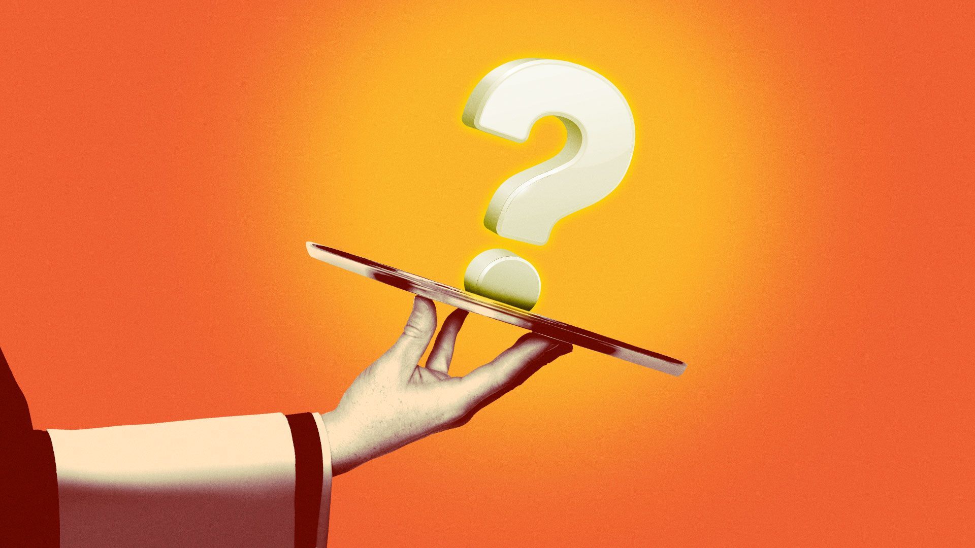 Illustration of a service worker holding a tray with a question mark