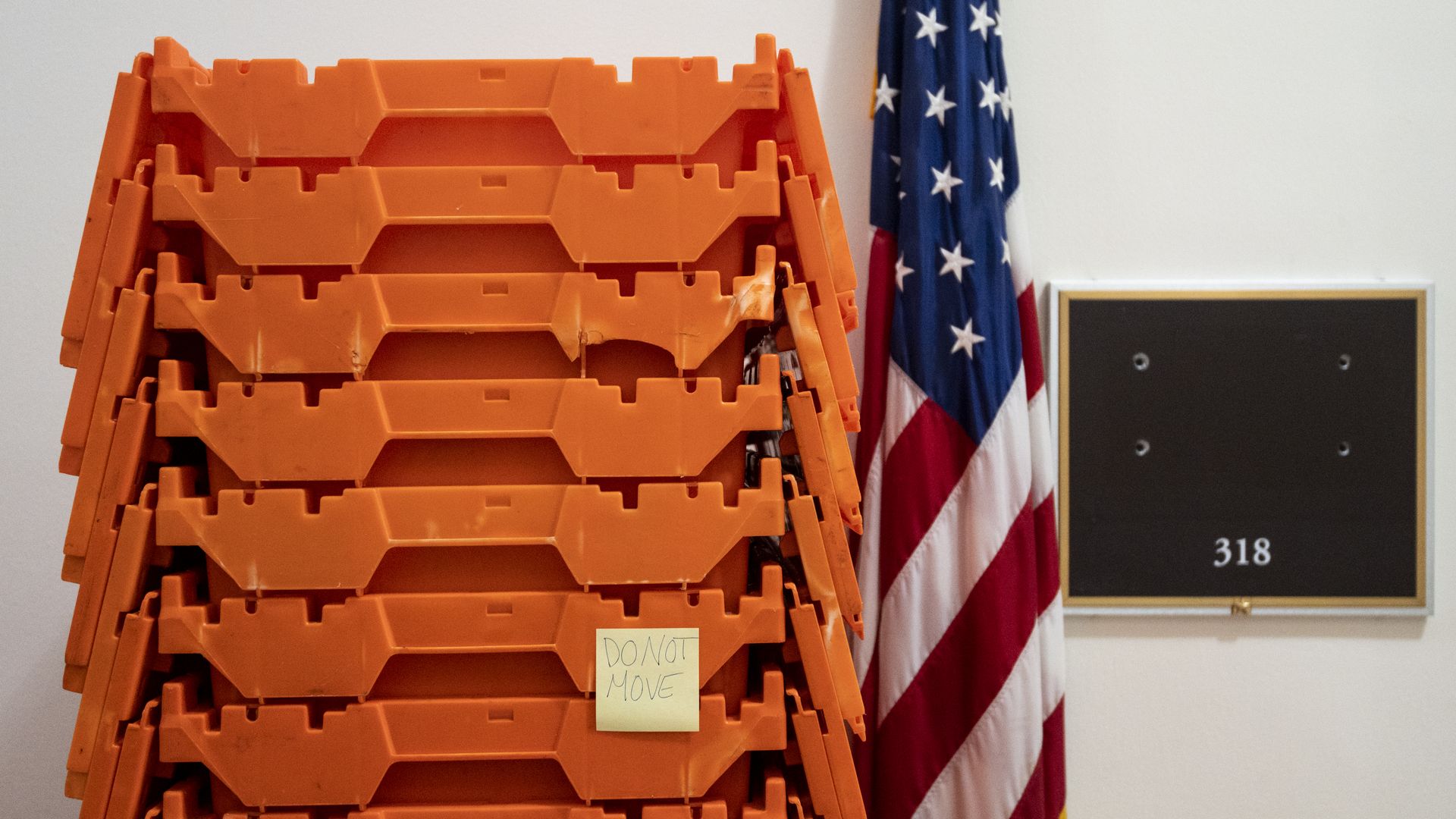 Moving crates sit outside the former office of Representative Elise Stefanik before she relocated