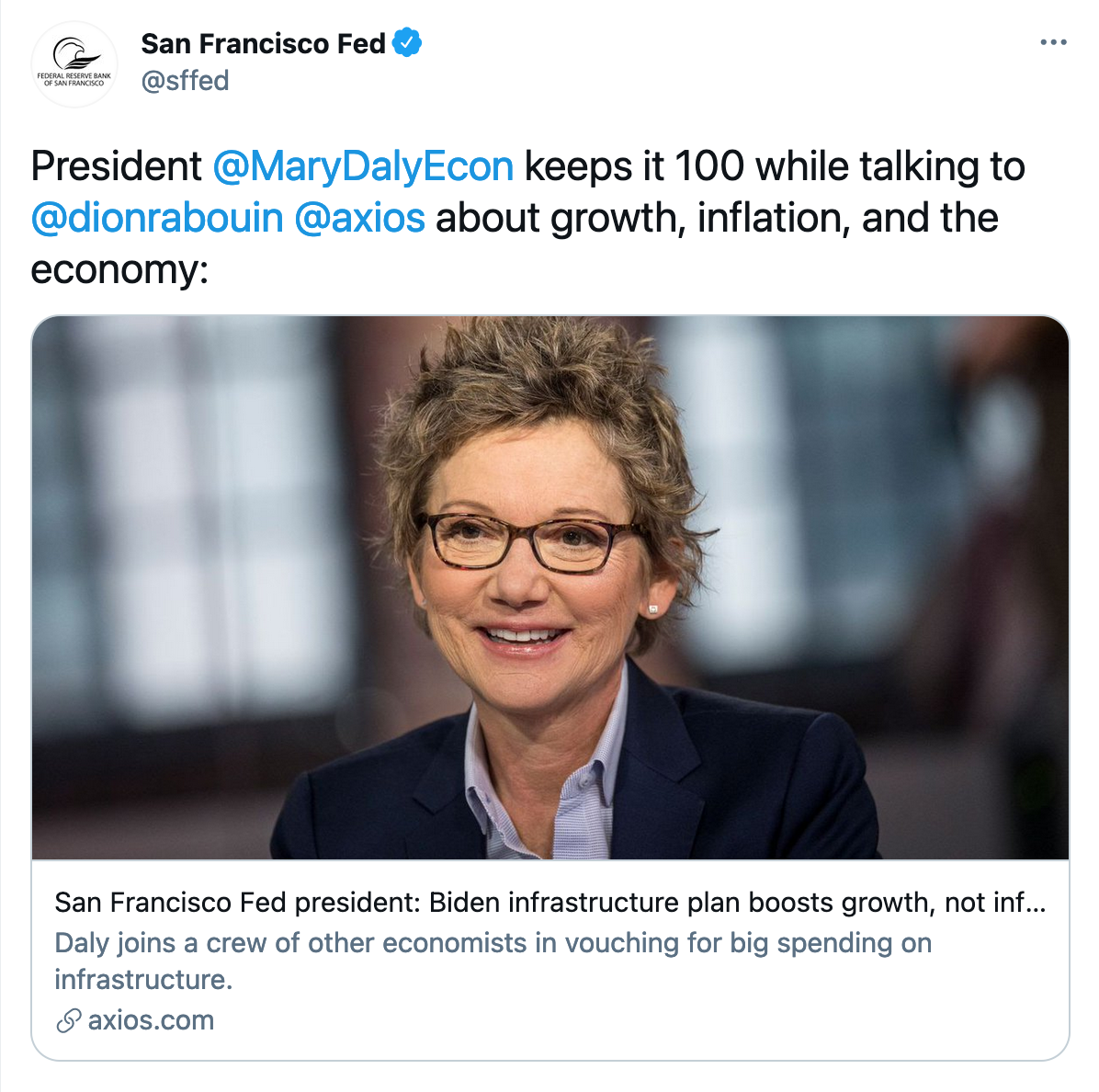 A screenshot of a tweet from the San Francisco Fed.
