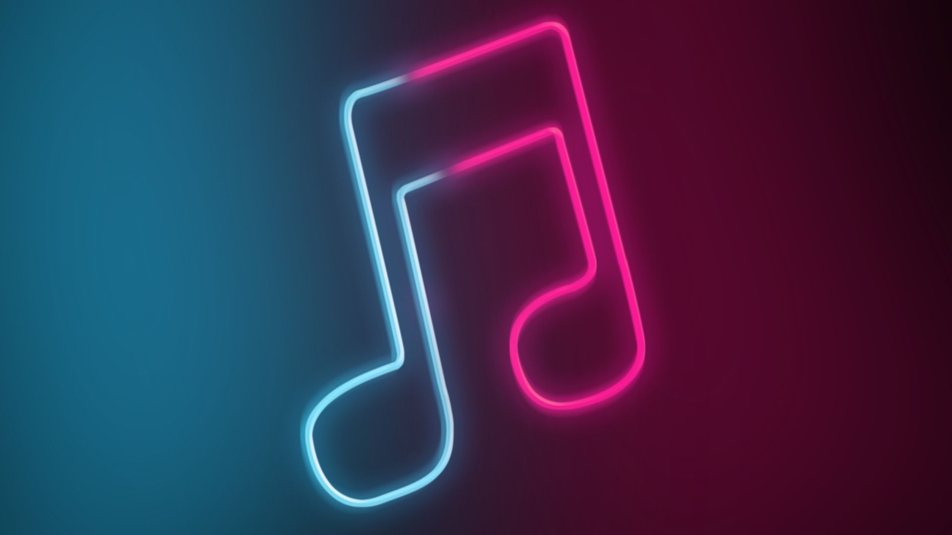 music note in neon light with colors blue and pink