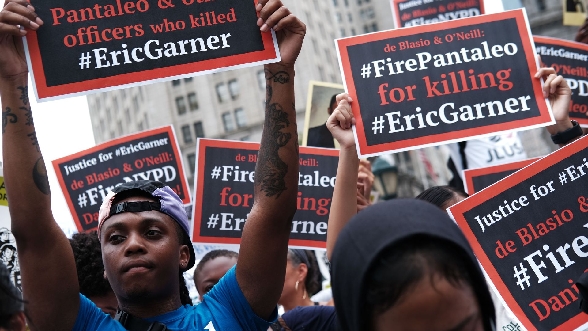 Protestors calling for officer Daniel Pantaleo to be fired for the death of Eric Garner in 2014
