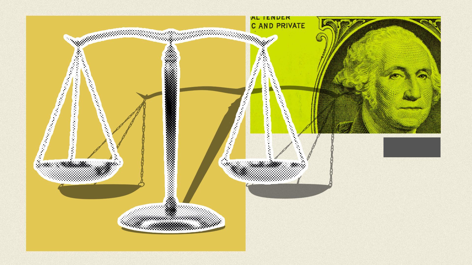 Illustration of a scale with a dollar bill in the background