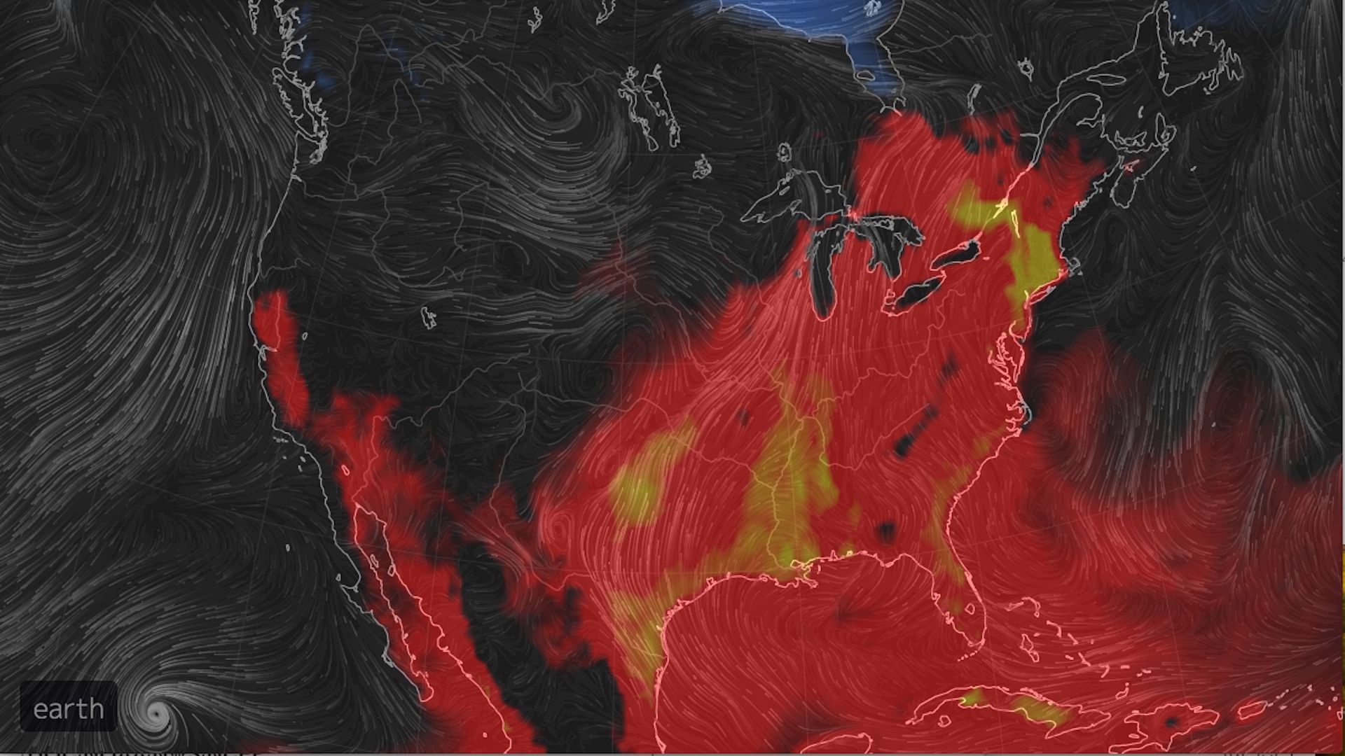 Map showing computer model projection of heat and humidity combined on July 2, 2018.