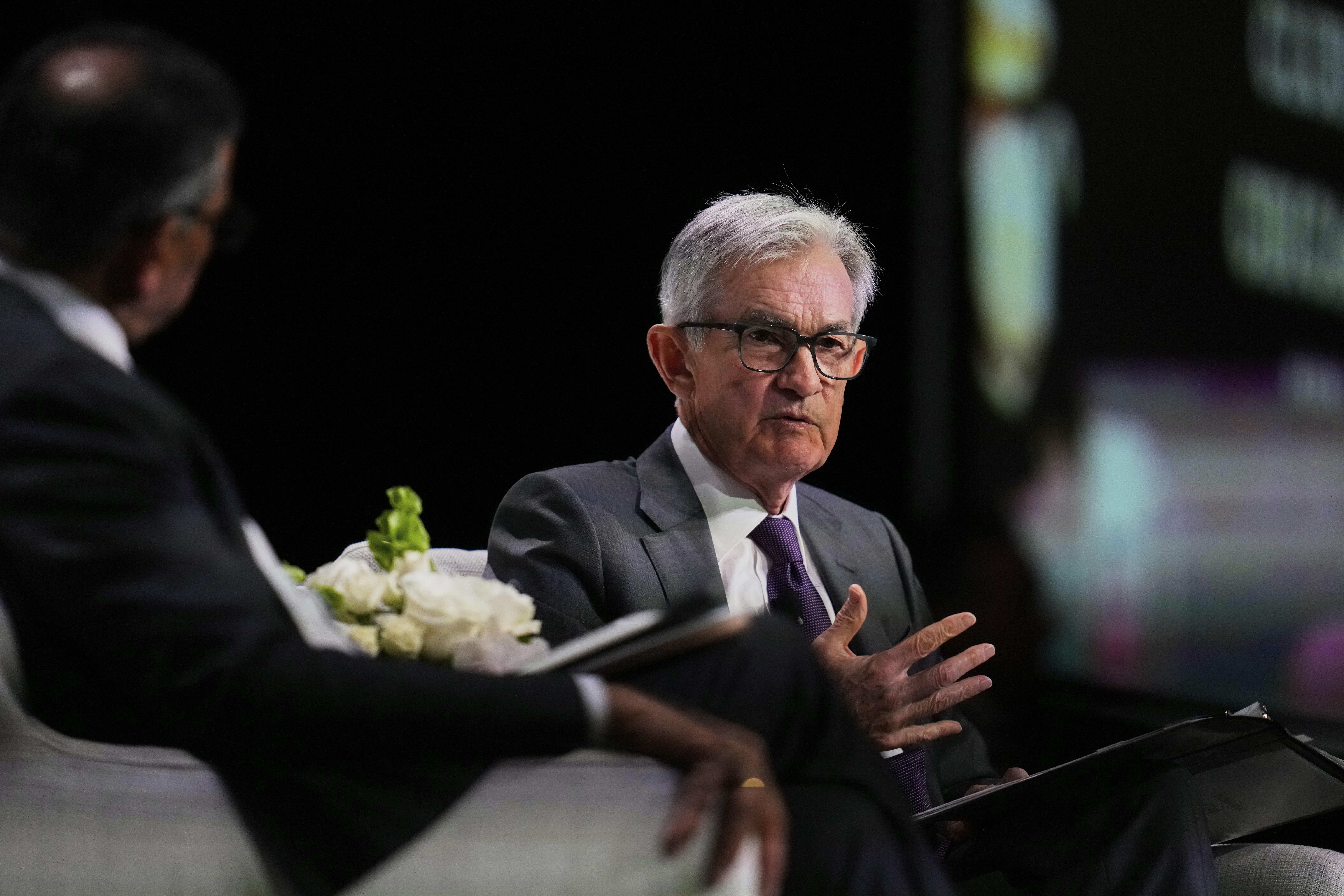 Chair of the Board of Governors of the Federal Reserve System Jerome Powell speaks during an event hosted by the Economic Club of Chicago, Wednesday, April 16, 2025, in Chicago. (AP Photo/Erin Hooley)