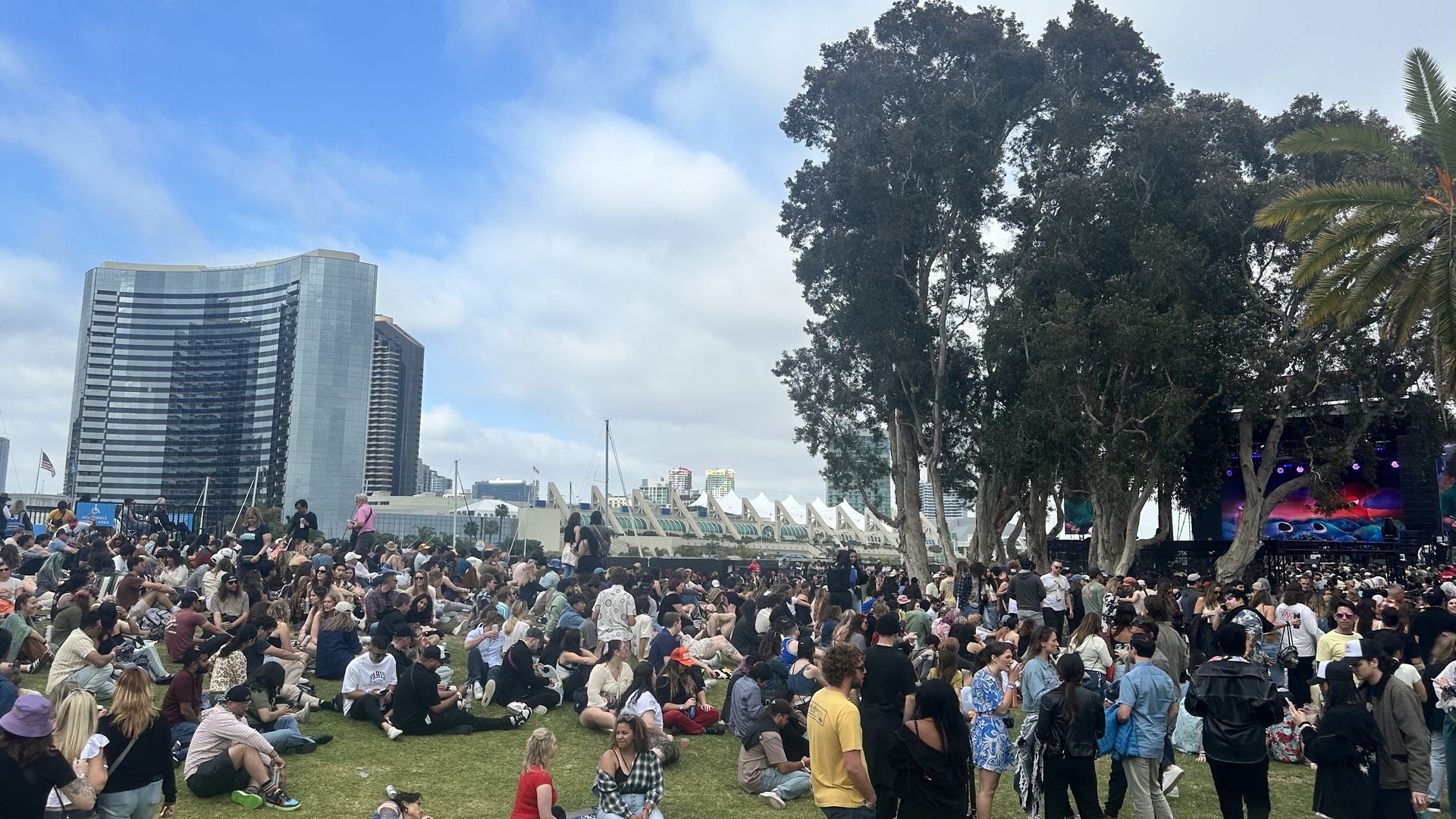 Wonderfront Festival crowd in front of the San Diego Covention Center and hotels