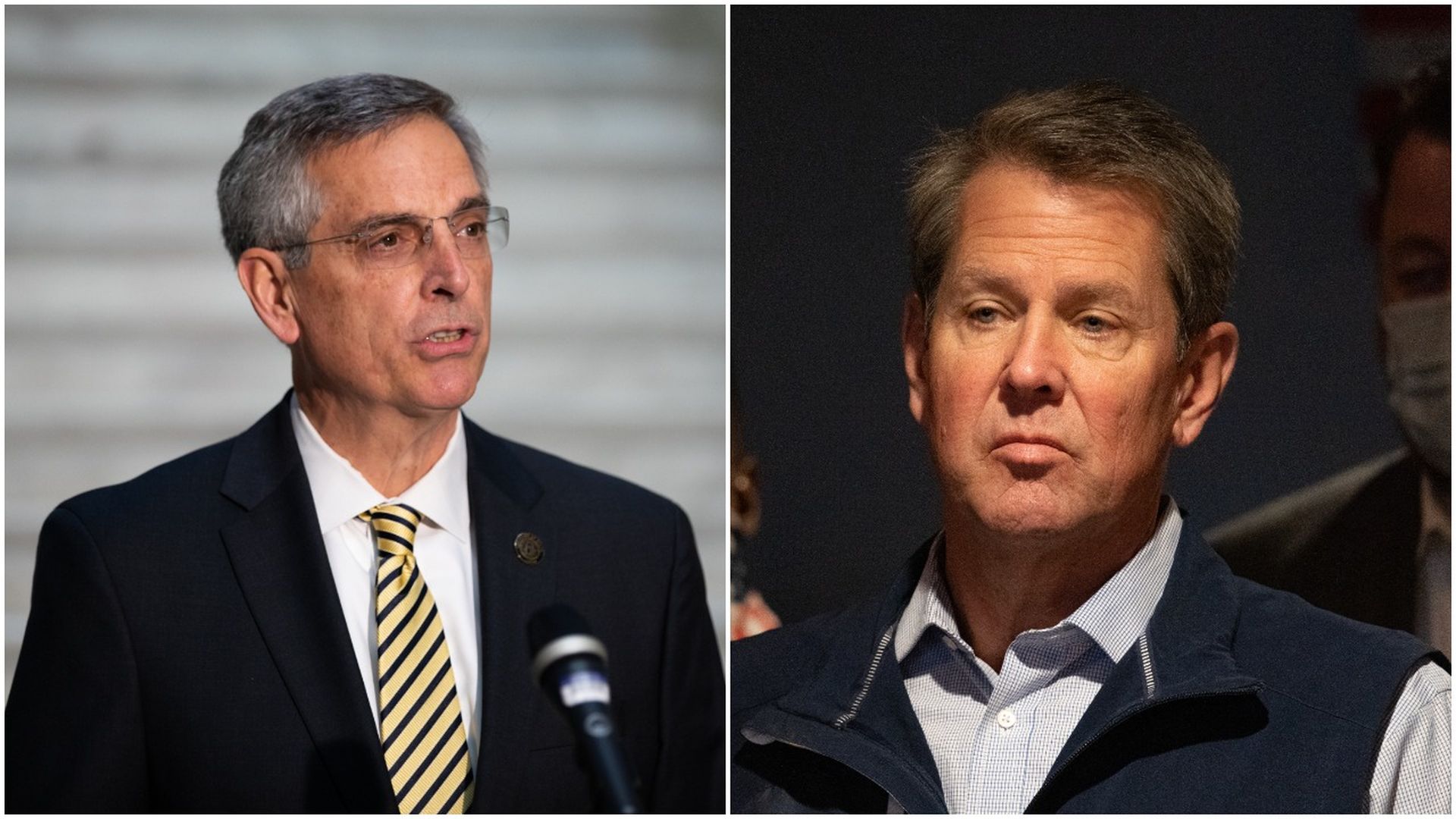 Combination images of Brad Raffensperger, Georgia's secretary of state, and Gov. Brian Kemp.