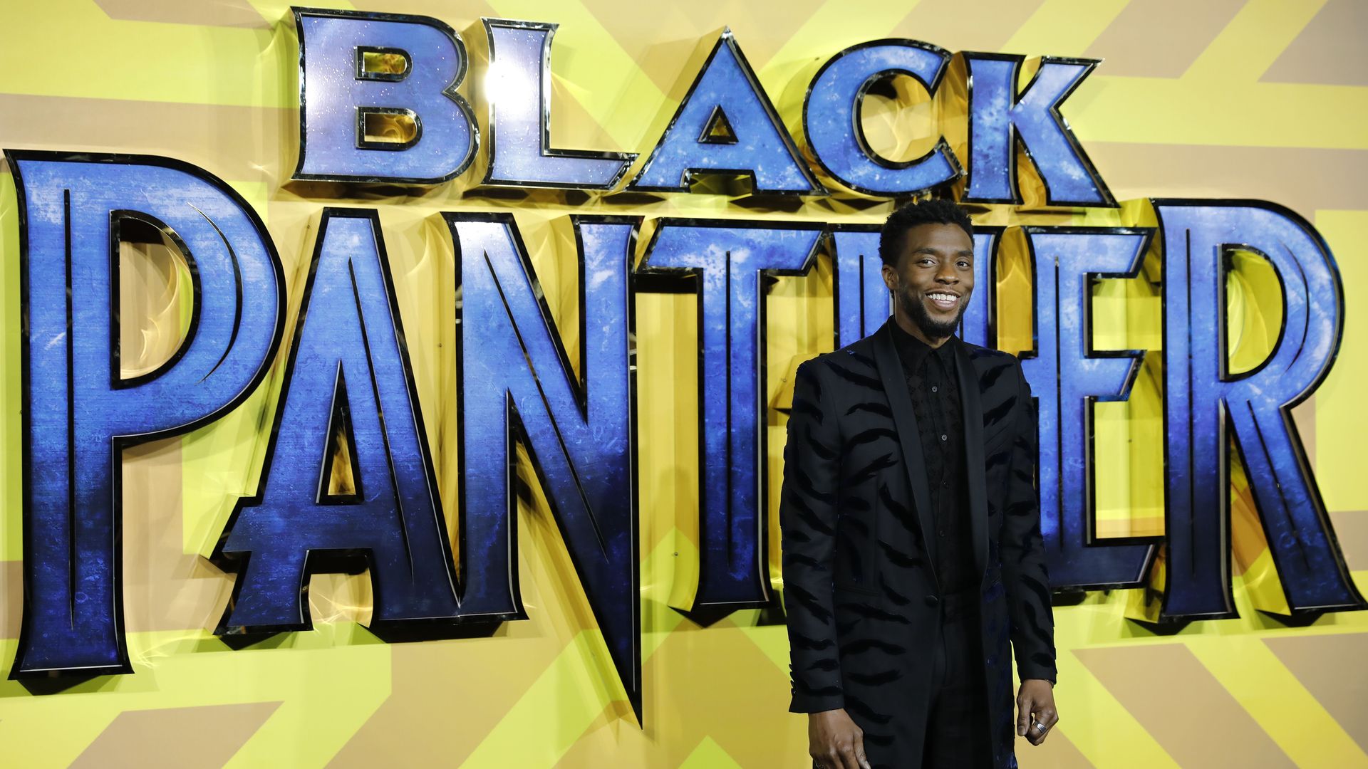 American actor Chadwick Boseman poses on arrival for the European Premiere of 'Black Panther' in central London on February 8, 2018
