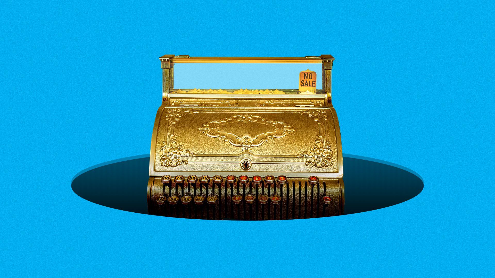 Illustration of a cash register in a hole.
