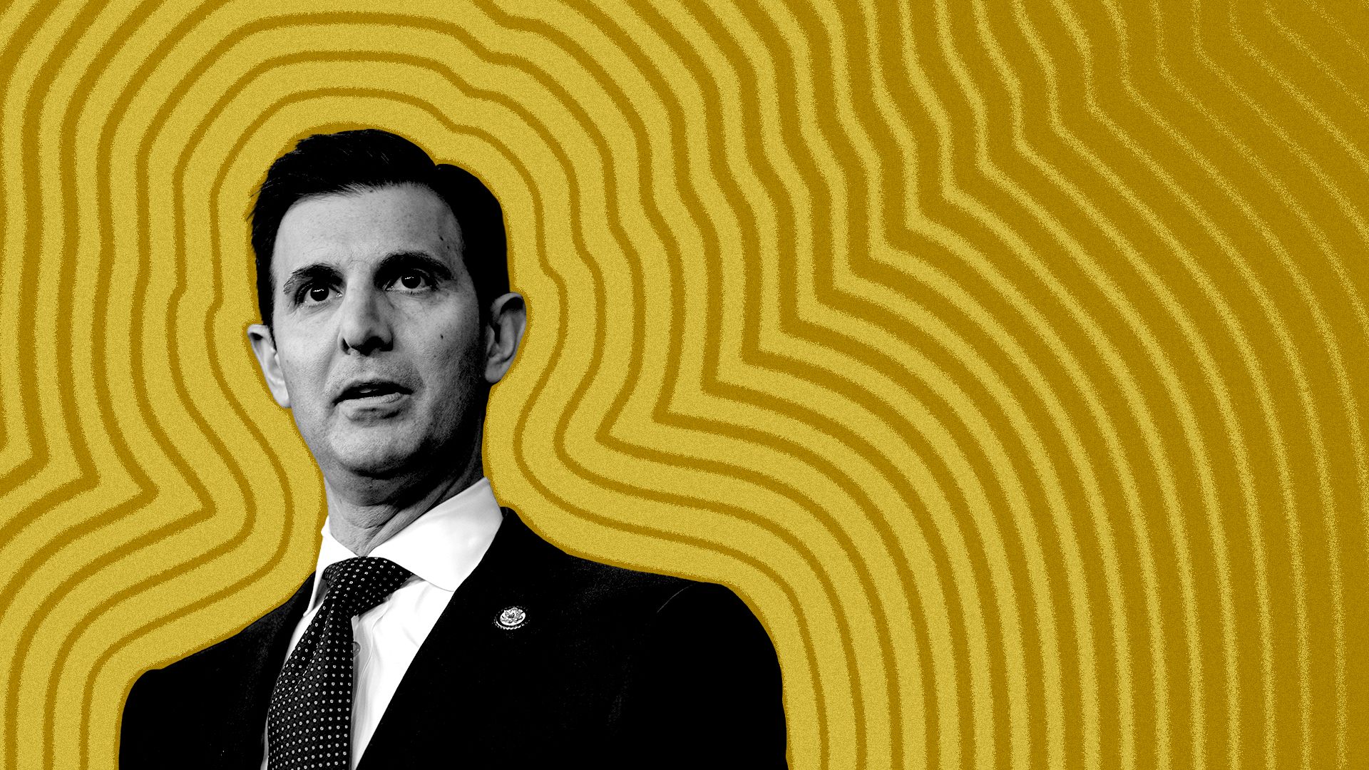 Photo illustration of Chris Deluzio with lines radiating from him. 