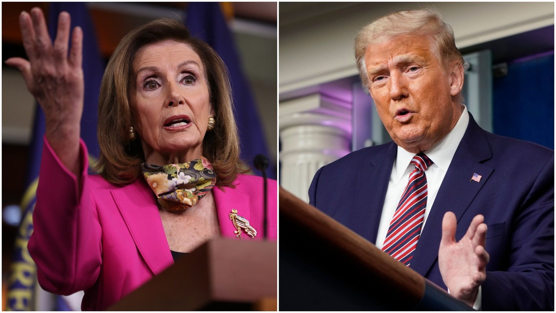 Compilation images of House Nancy Pelosi and President Trump