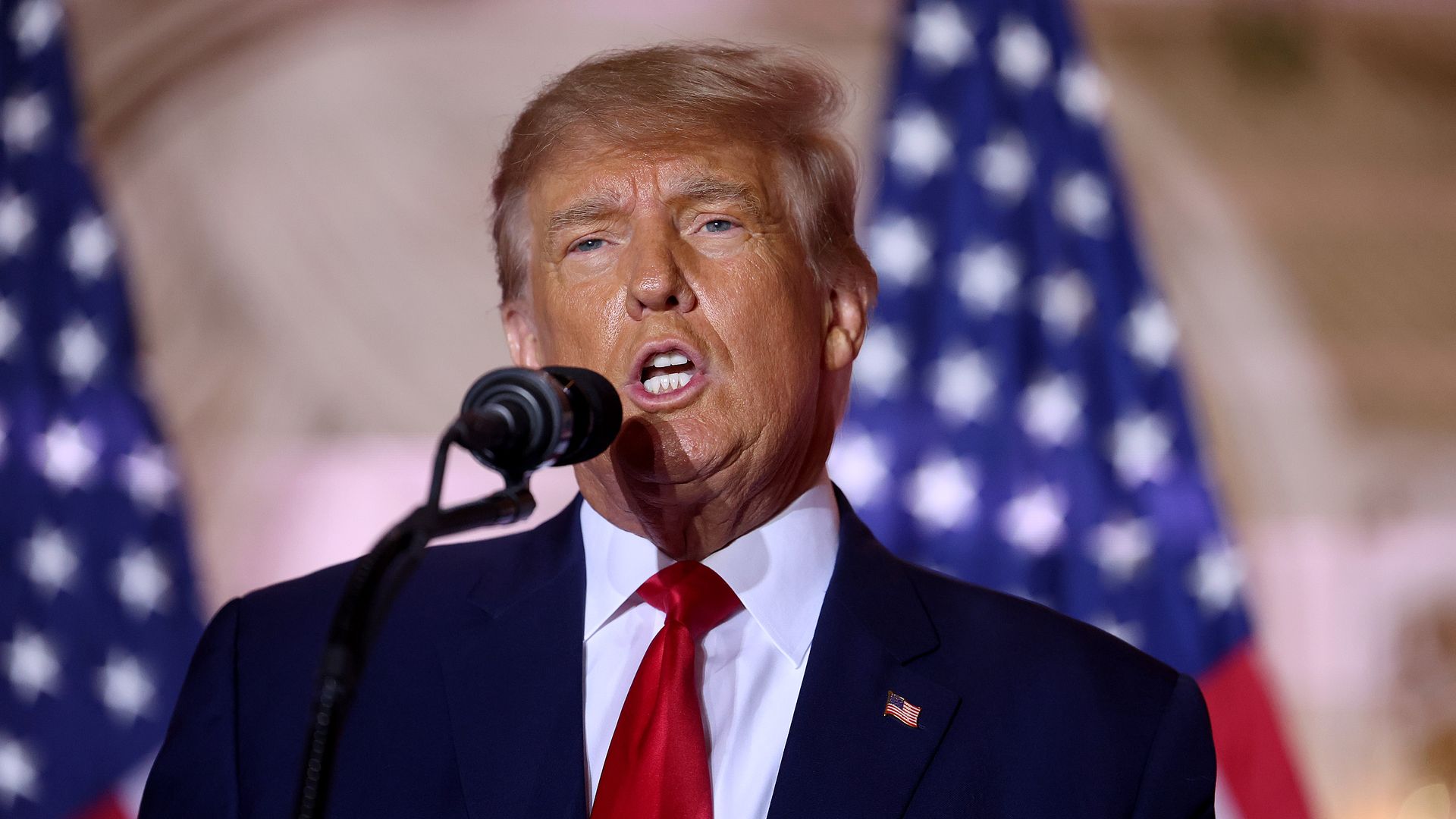 Former U.S. President Donald Trump speaks during an event at his Mar-a-Lago home on November 15.