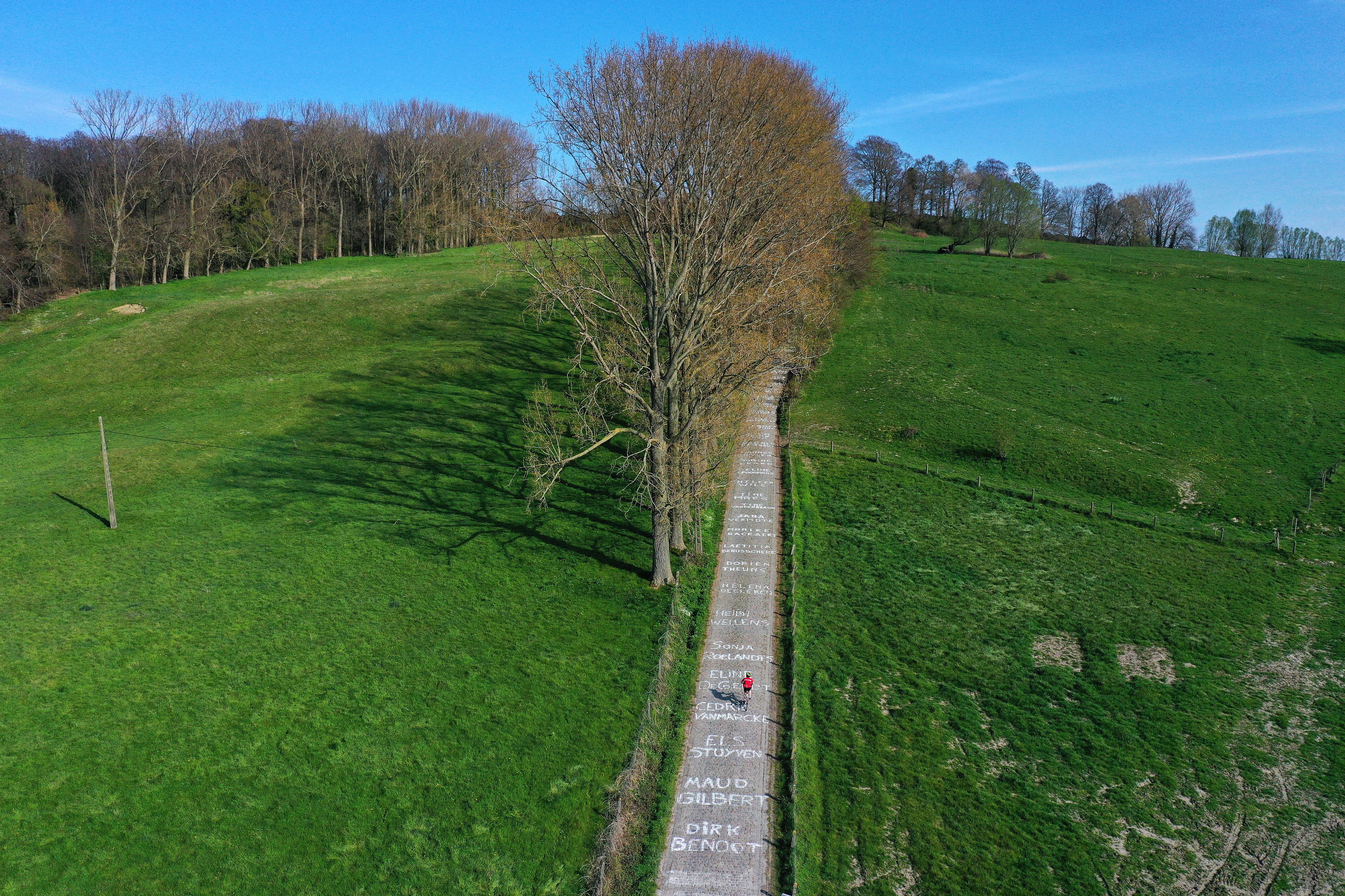 Hill with names written on sidewalk