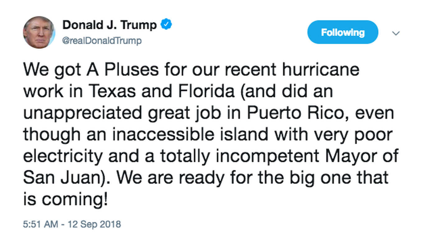 Trump Touts His "unappreciated Great Job" Responding To Hurricane Maria ...