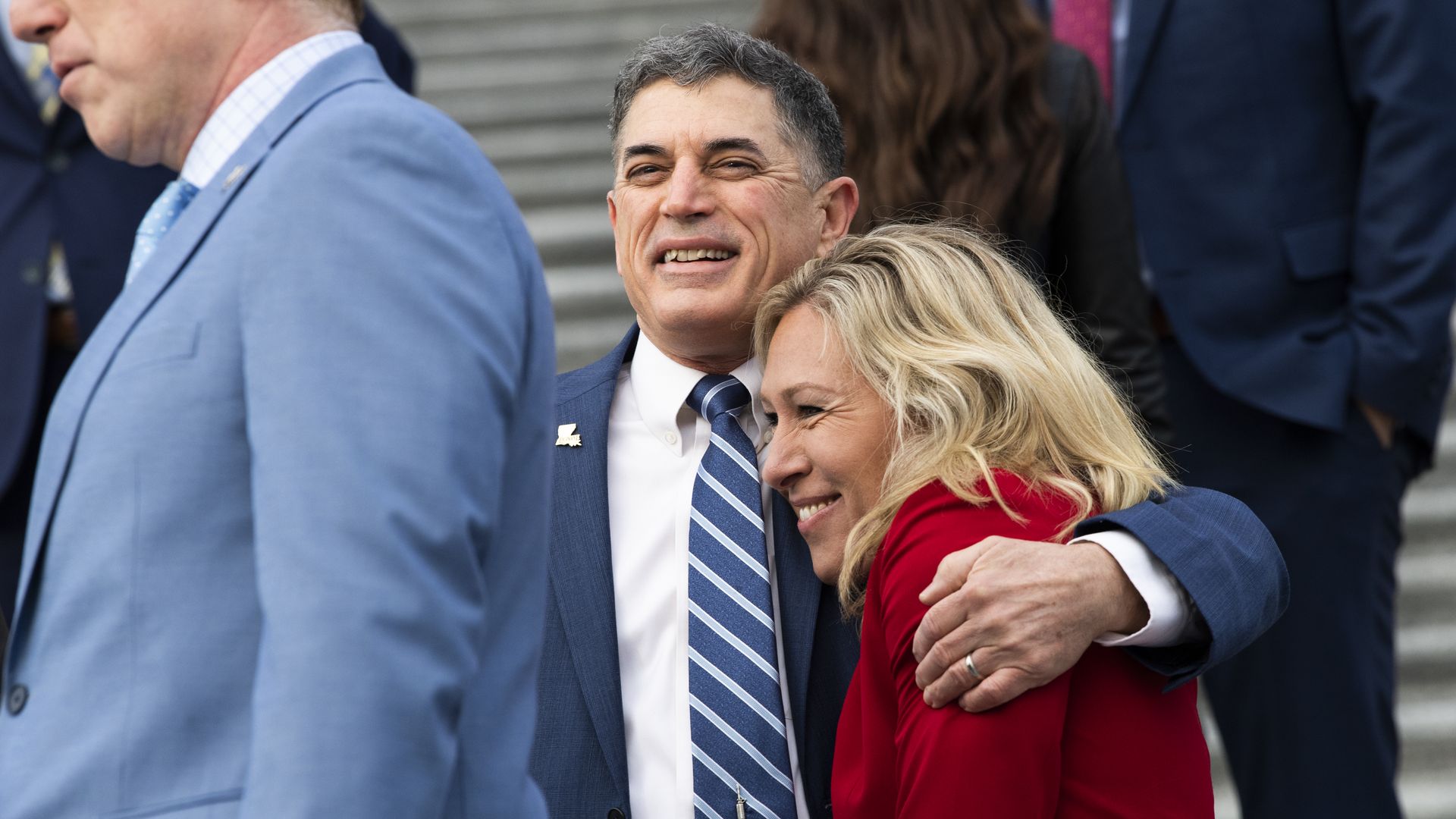 Reps. Andrew Clyde and Marjorie Taylor Greene at the Capitol on Jan. 4.