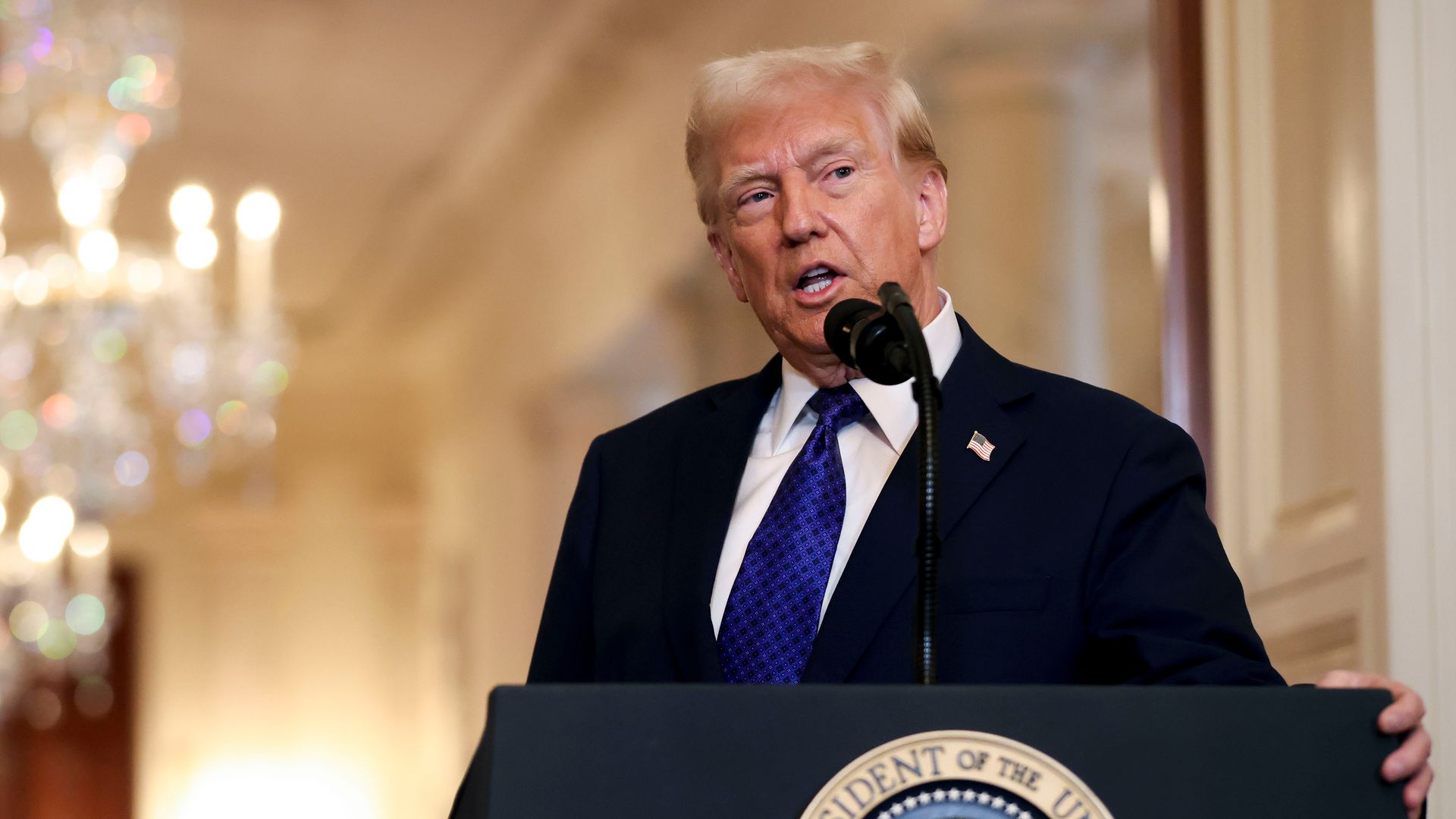 US President Donald Trump speaks during a bill signing ceremony for the Laken Riley Act in the East Room of the White House in Washington, DC, US, on Wednesday, Jan. 29, 2025. Under the bill, the Homeland Security Department would be required to detain migrants who entered the US unlawfully if they 