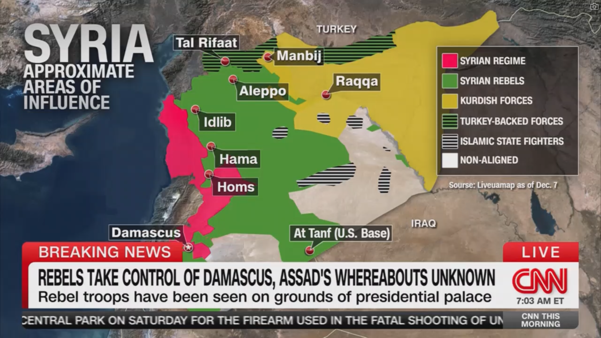 Map of Syria showing areas of influence