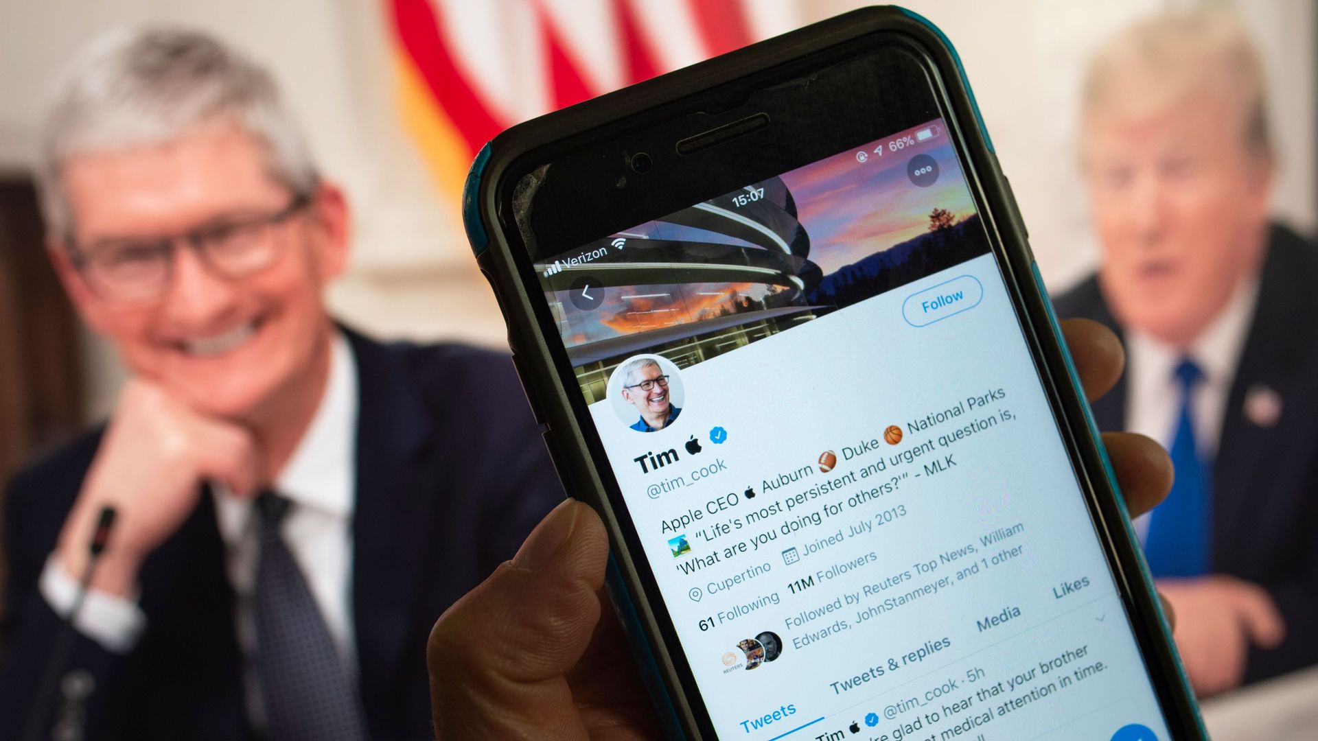 Iphone showing Tim Cook's Tim Apple account
