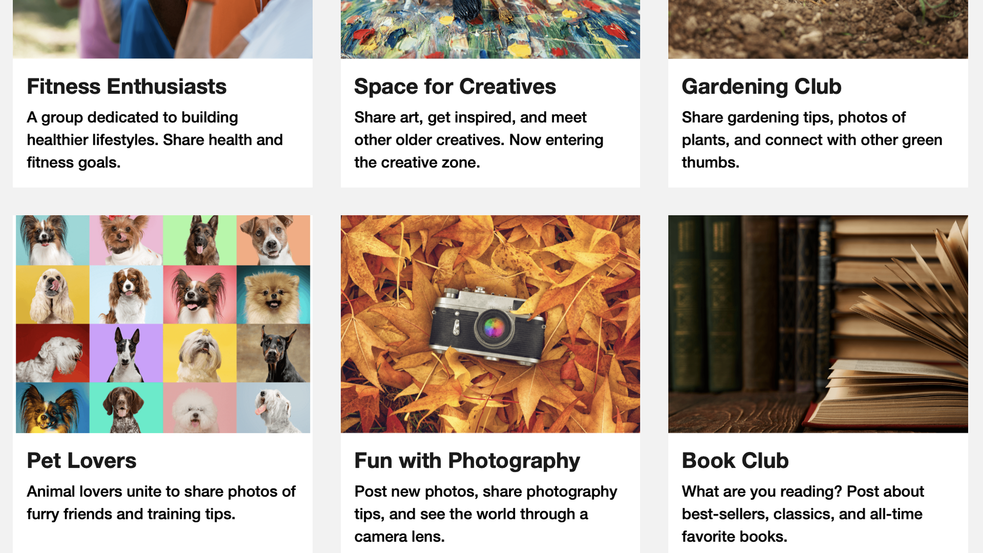 A screenshot of Senior Planet Community, an AARP-backed social network