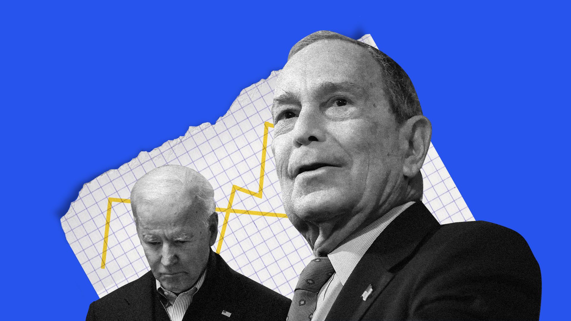 Illustrated collage of Joe Biden and Michael Bloomberg.