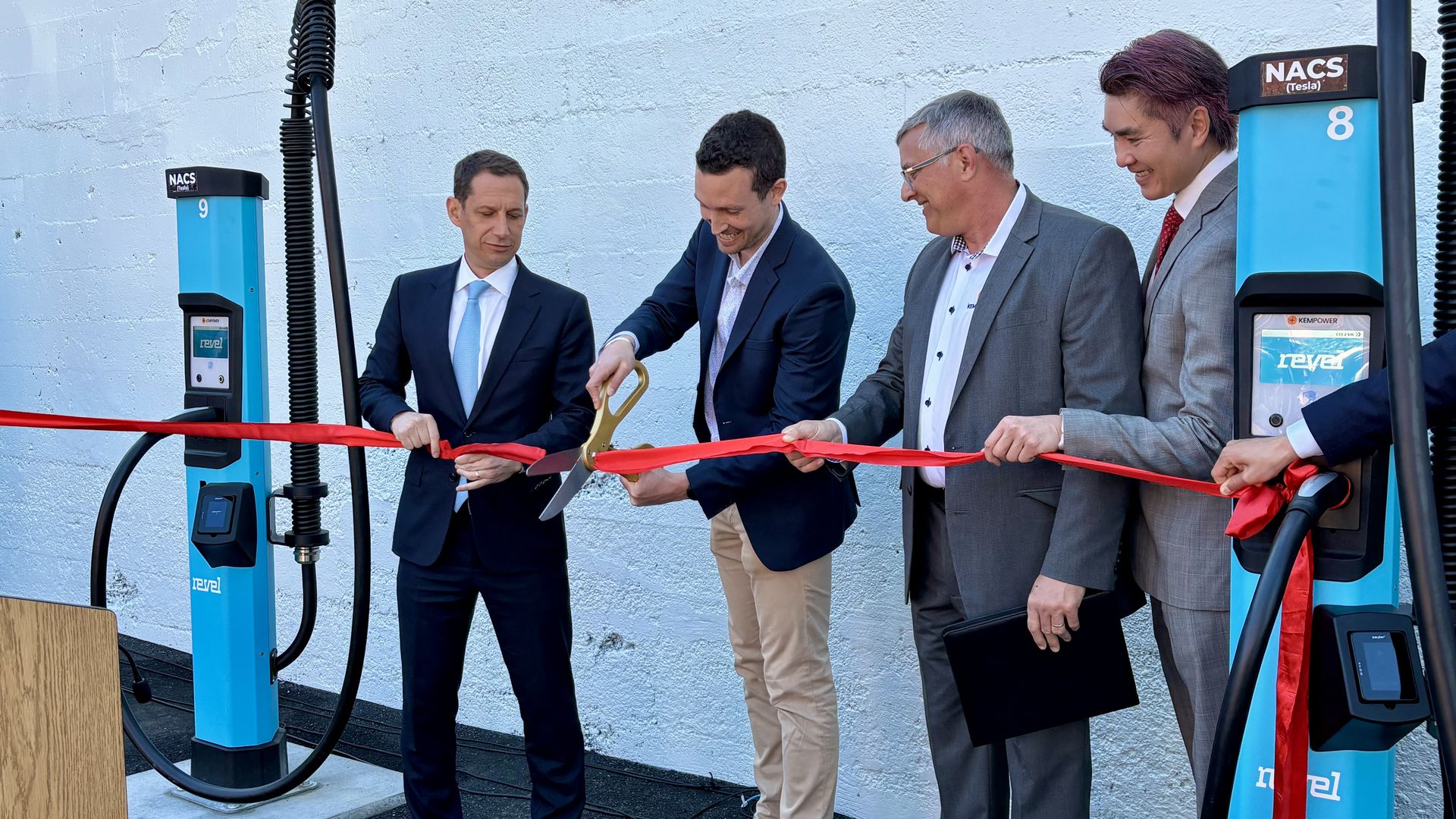 Mayor Daniel Lurie, Revel representatives and city officials attend a ribbon-cutting ceremony of the company's first EV charging hub on the West Coast.