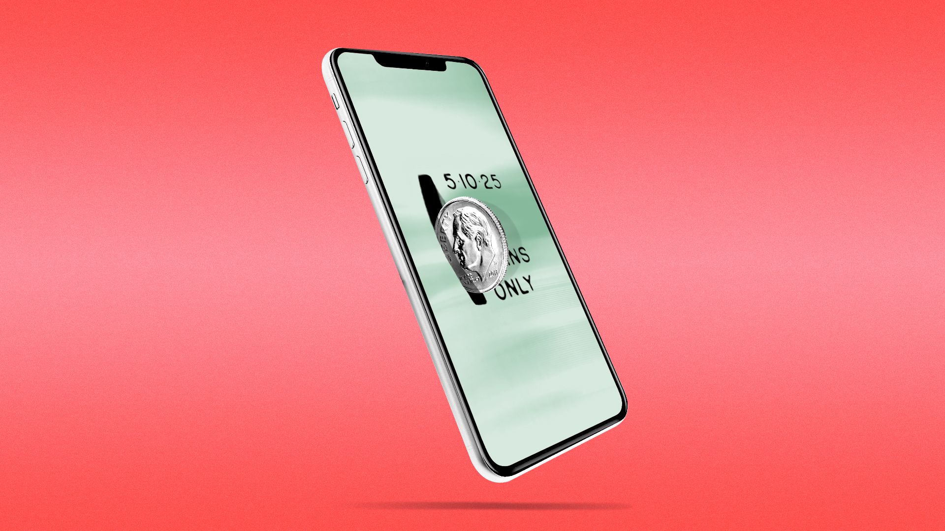 Illustration of a smartphone with a payphone coin slot, and a dime going into it.