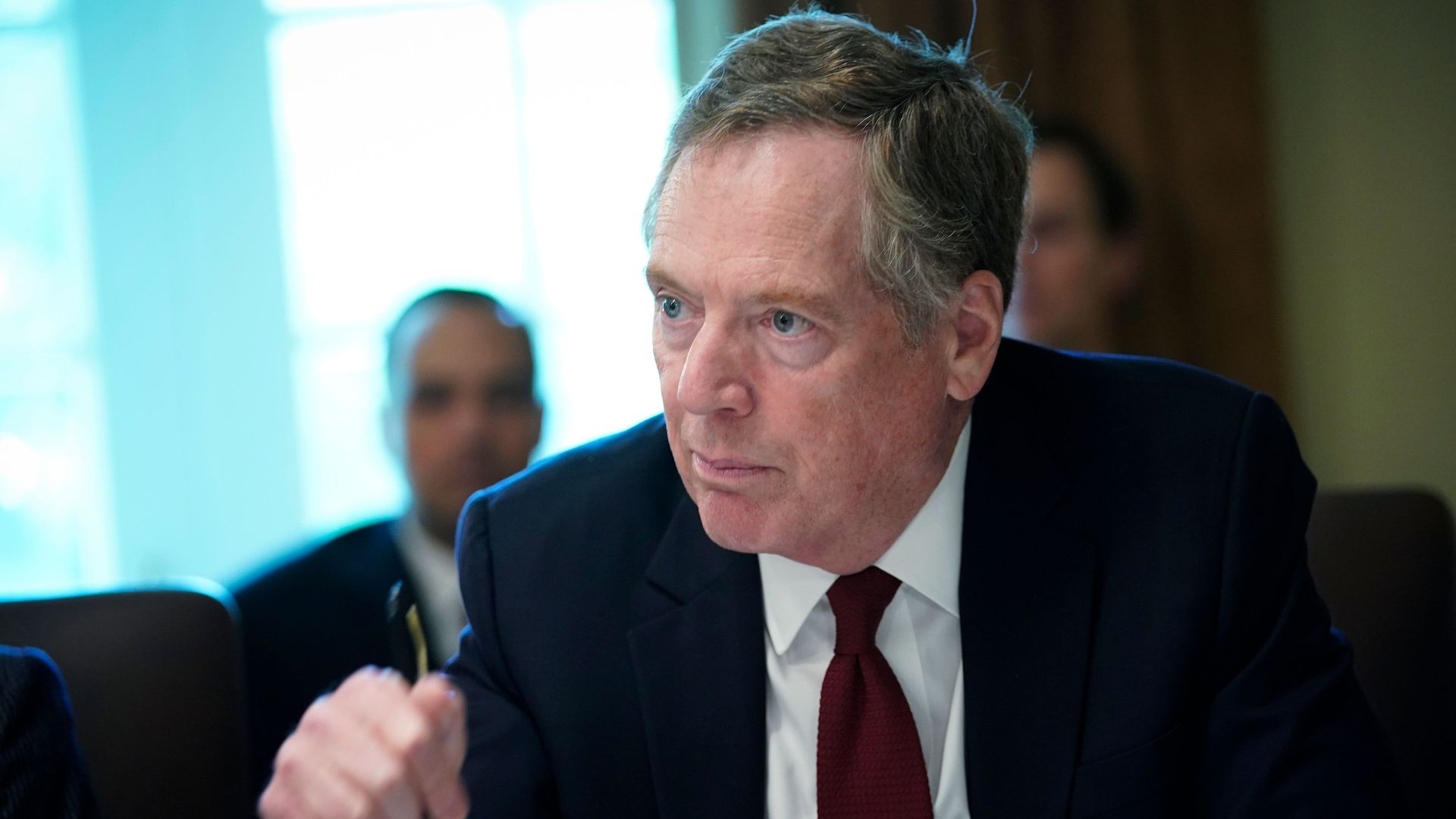 Photo of US Trade Rep. Robert Lighthizer looking very focused at a Cabinet meeting