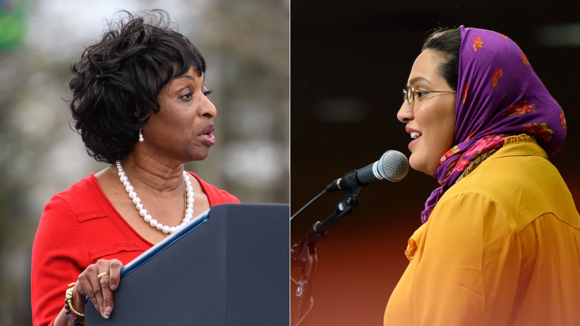 Side-by-side of Valerie Foushee and Nida Allam, both speaking at public events.