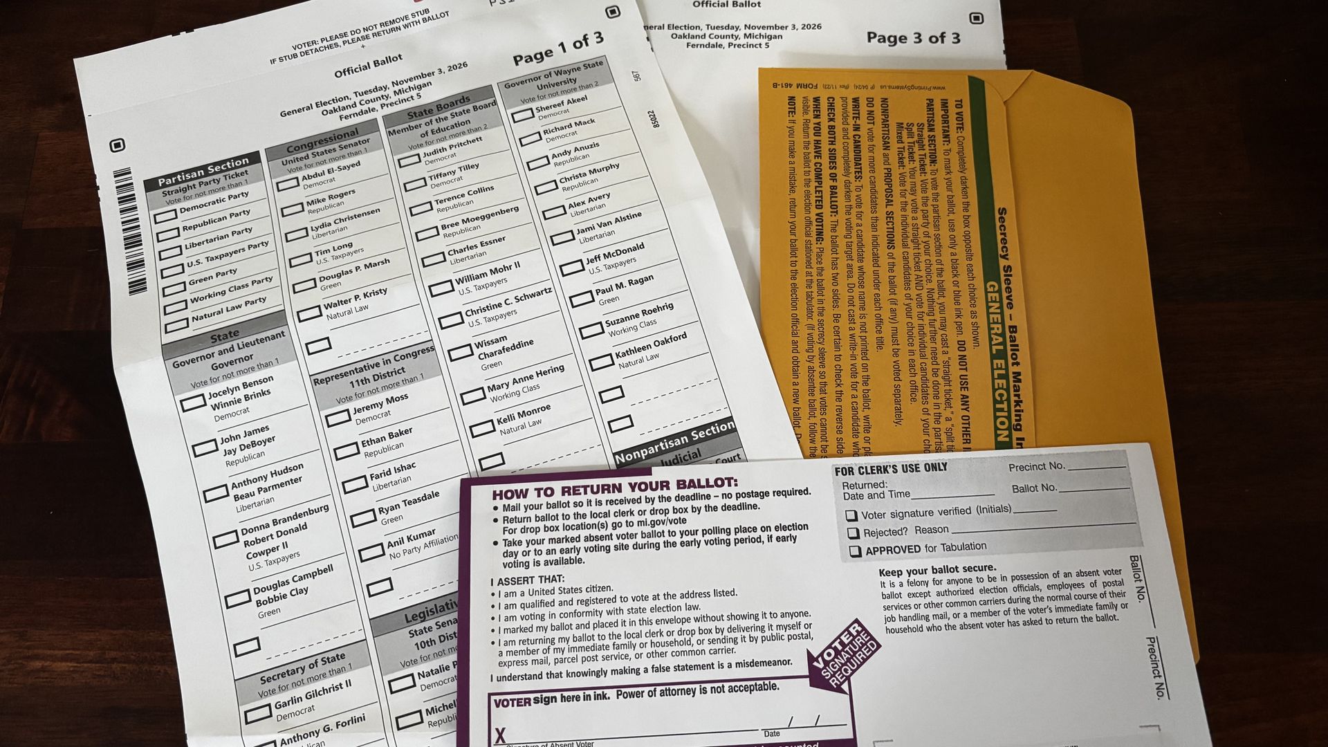 My three-page absentee ballot for the Nov. 3 election includes races for everything from governor and U.S. Senate to local school boards and judgeships.