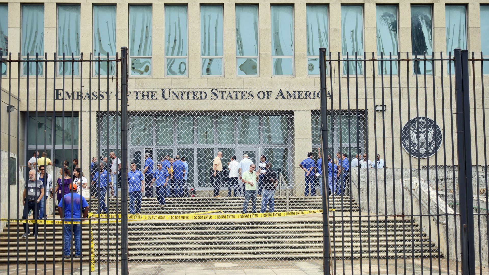 Personnel gather outside the U.S. Embassy in Cuba in 2017 in the wake of mysterious health problems.