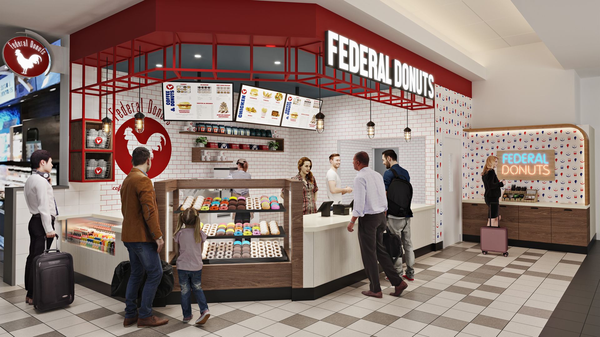A rendering of a Federal Donuts & Chicken outpost at the Philadelphia International Airport