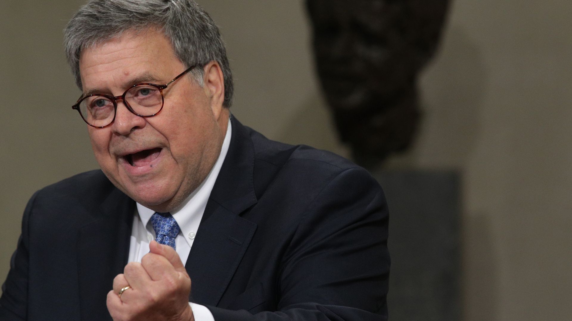  Attorney General William Barr speaks during a "Combating Anti-Semitism Summit" at the Justice Department July 15, 2019 in Washington, DC.