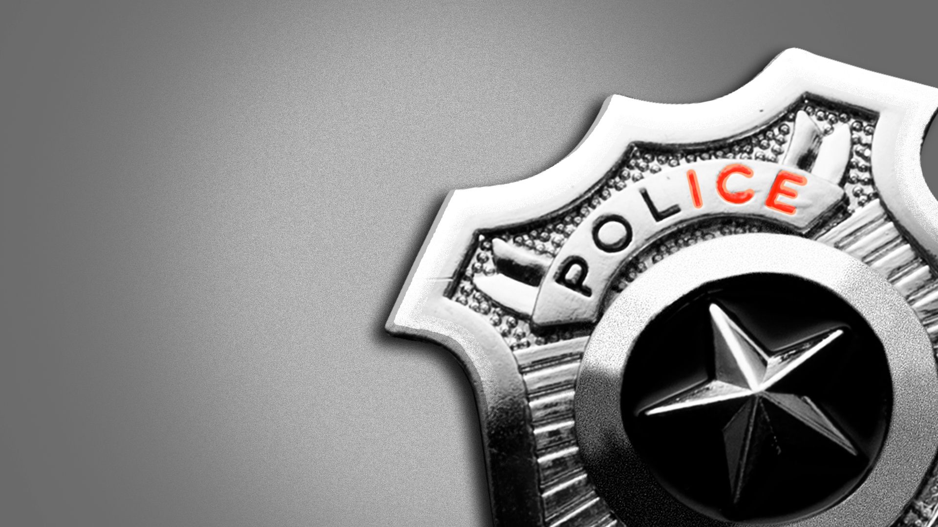 Illustration of a close up of a police badge with the letters "ICE" highlighted in red.