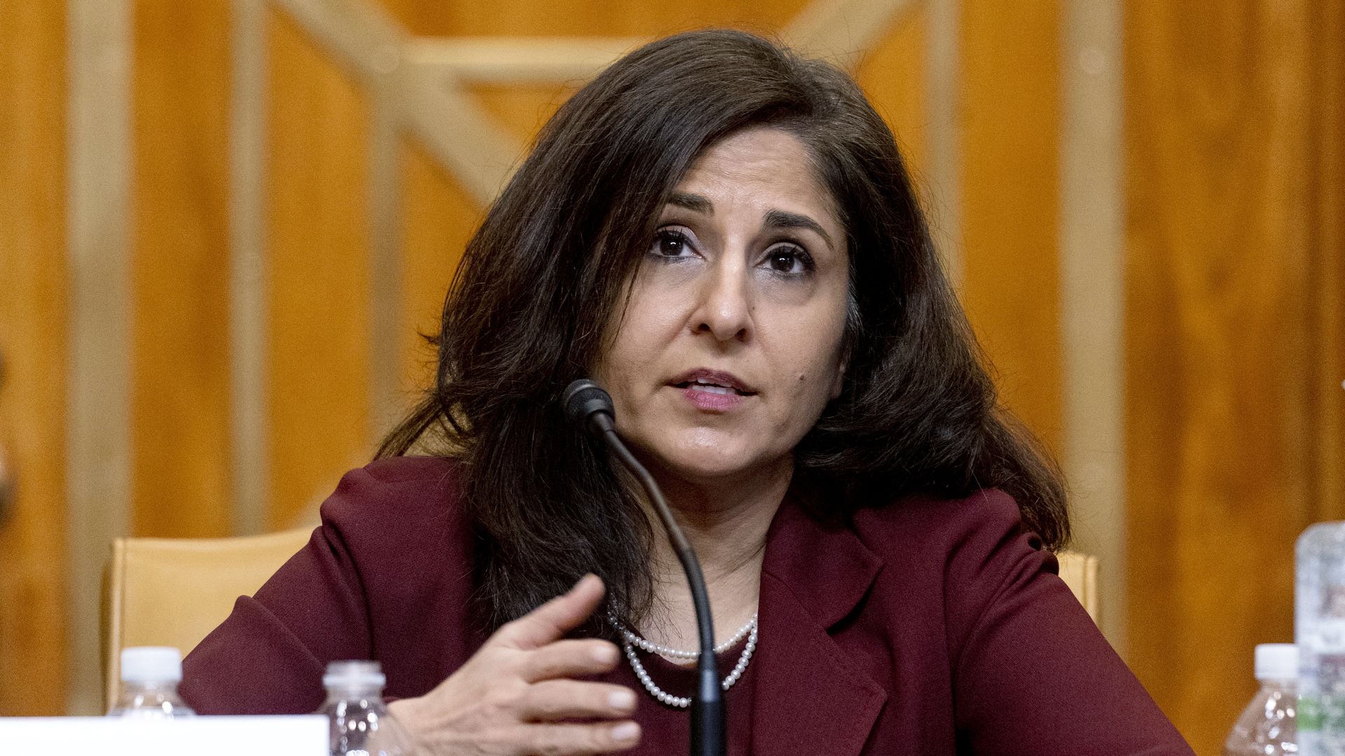 Neera Tanden during a confirmation hearing in Washington, D.C., U.S., on Wednesday, Feb. 10, 2021