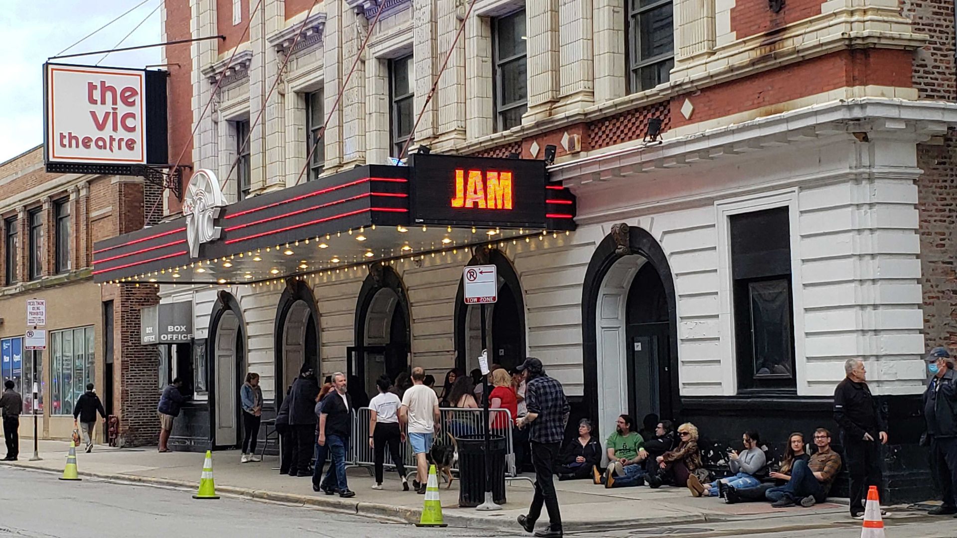 People form a line outside Chicago's Vic Theatre.