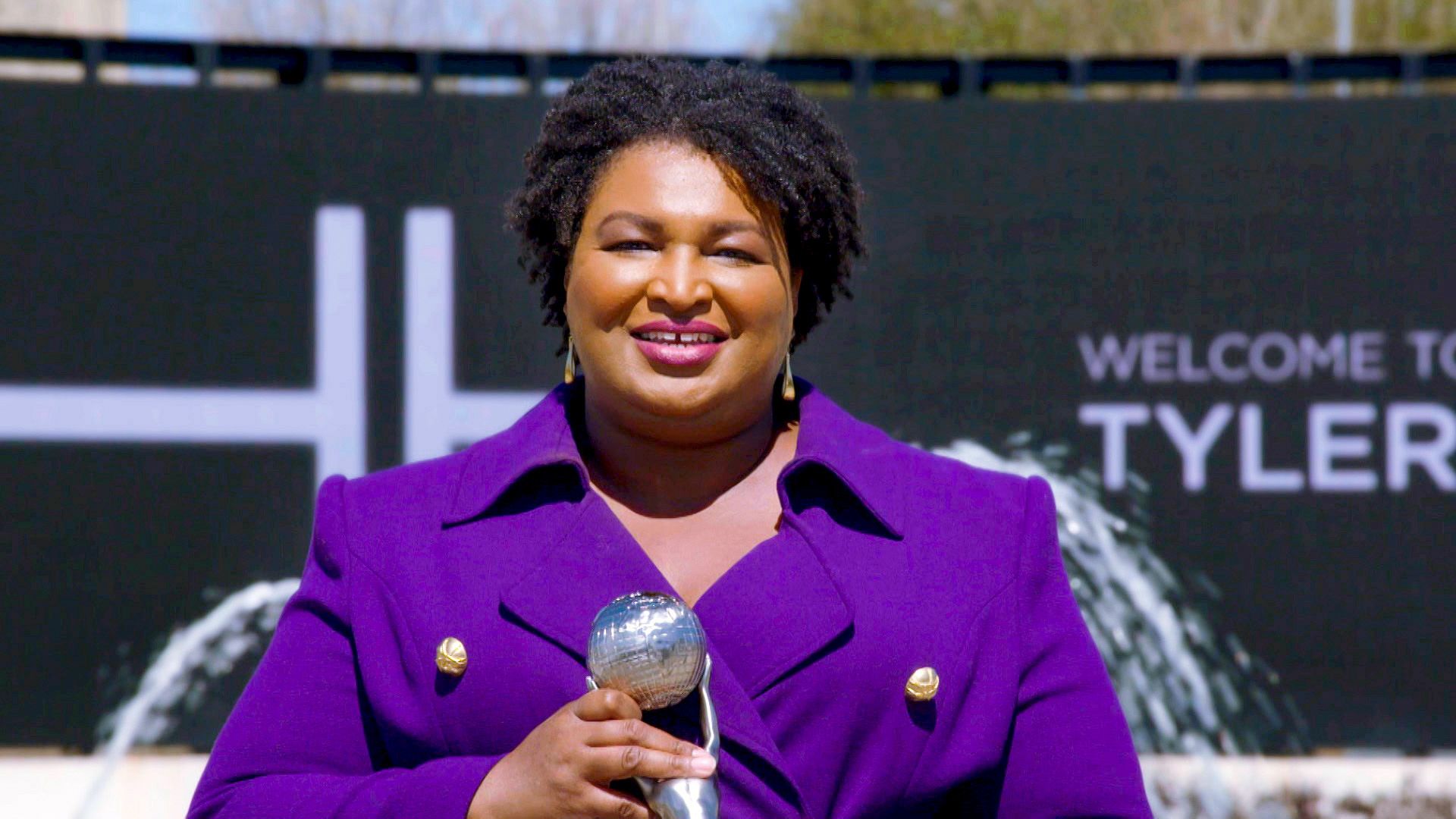 : In this screengrab, Stacey Abrams accepts the Social Justice Impact Award during the 52nd NAACP Image Awards on March 27