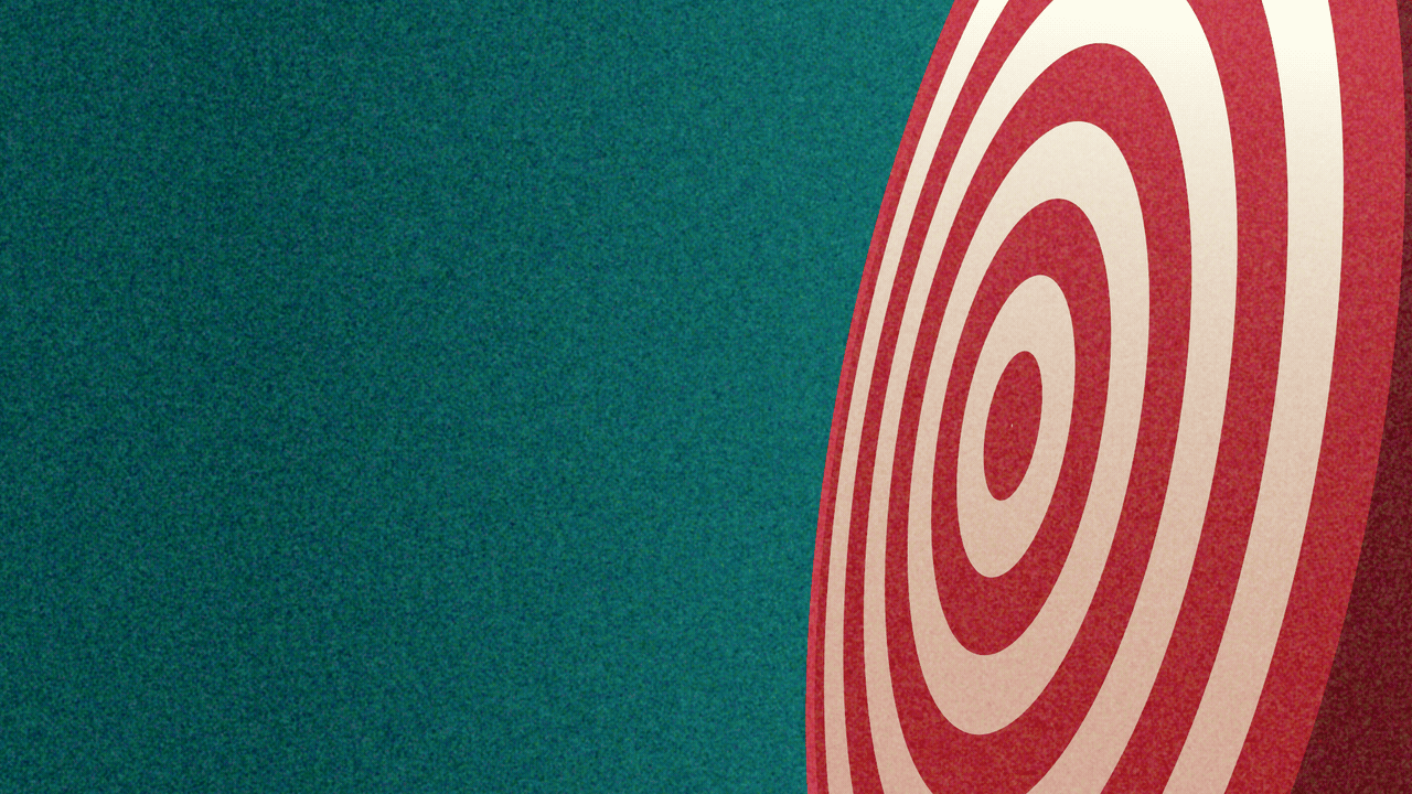 Animated illustration of a target being hit by a bunch of sparkle shapes, which all miss the bullseye.