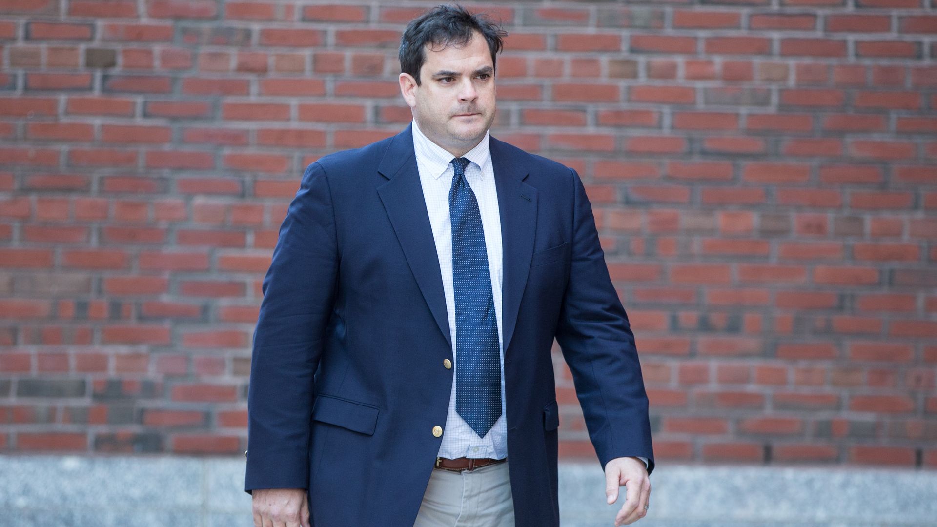 Stanford University sailing coach John Vandemoer at the Boston federal courthouse in March. Photo: Scott Eisen/Getty Images
