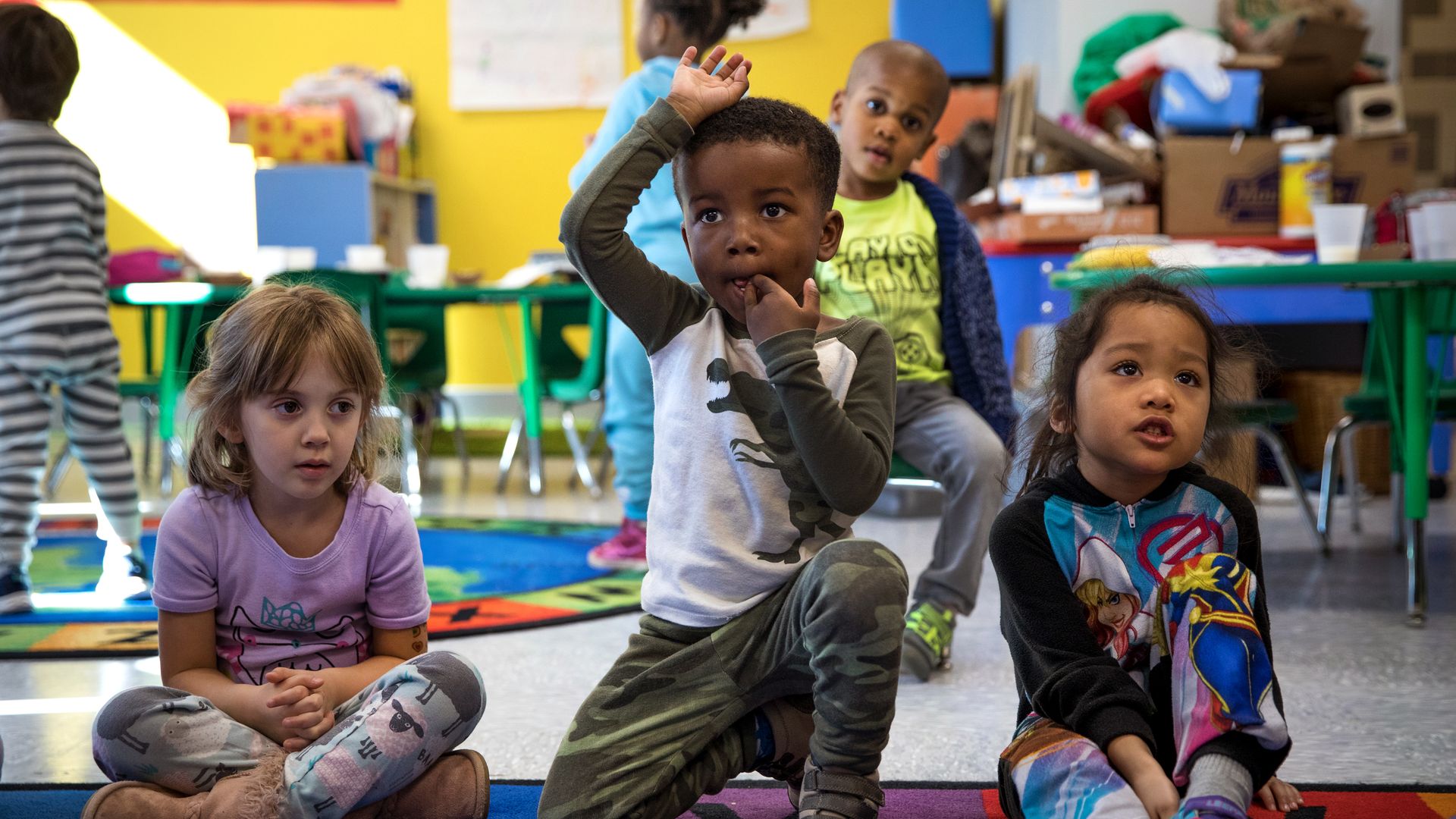 pre-kindergarten students in a classroom