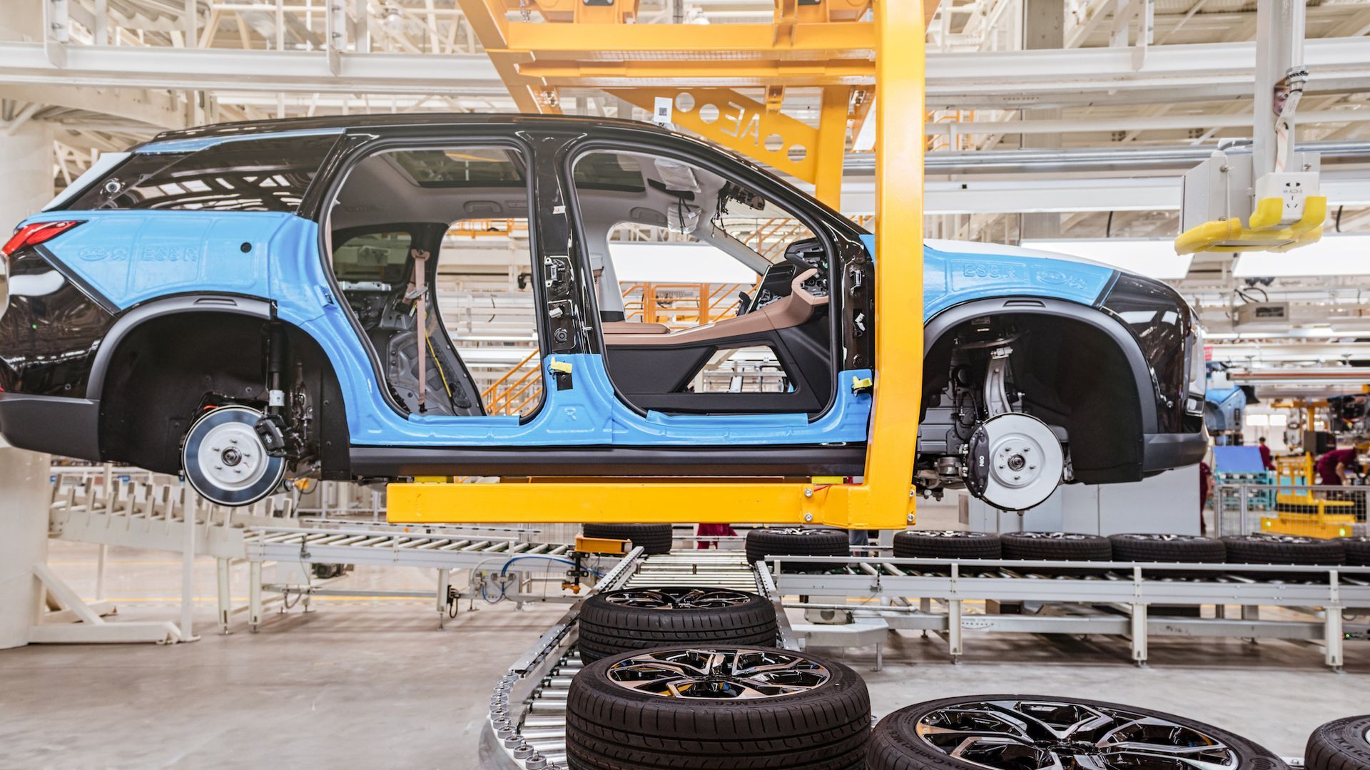 The assembly line of the NIO ES8 electric vehicle at a JAC Motors and NIO plant in China.