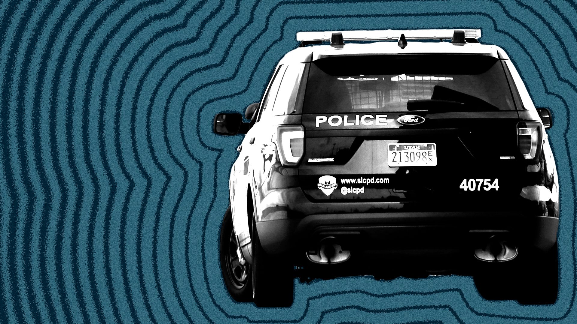 Photo illustration of a Salt Lake City Police cruiser with lines radiating from it.