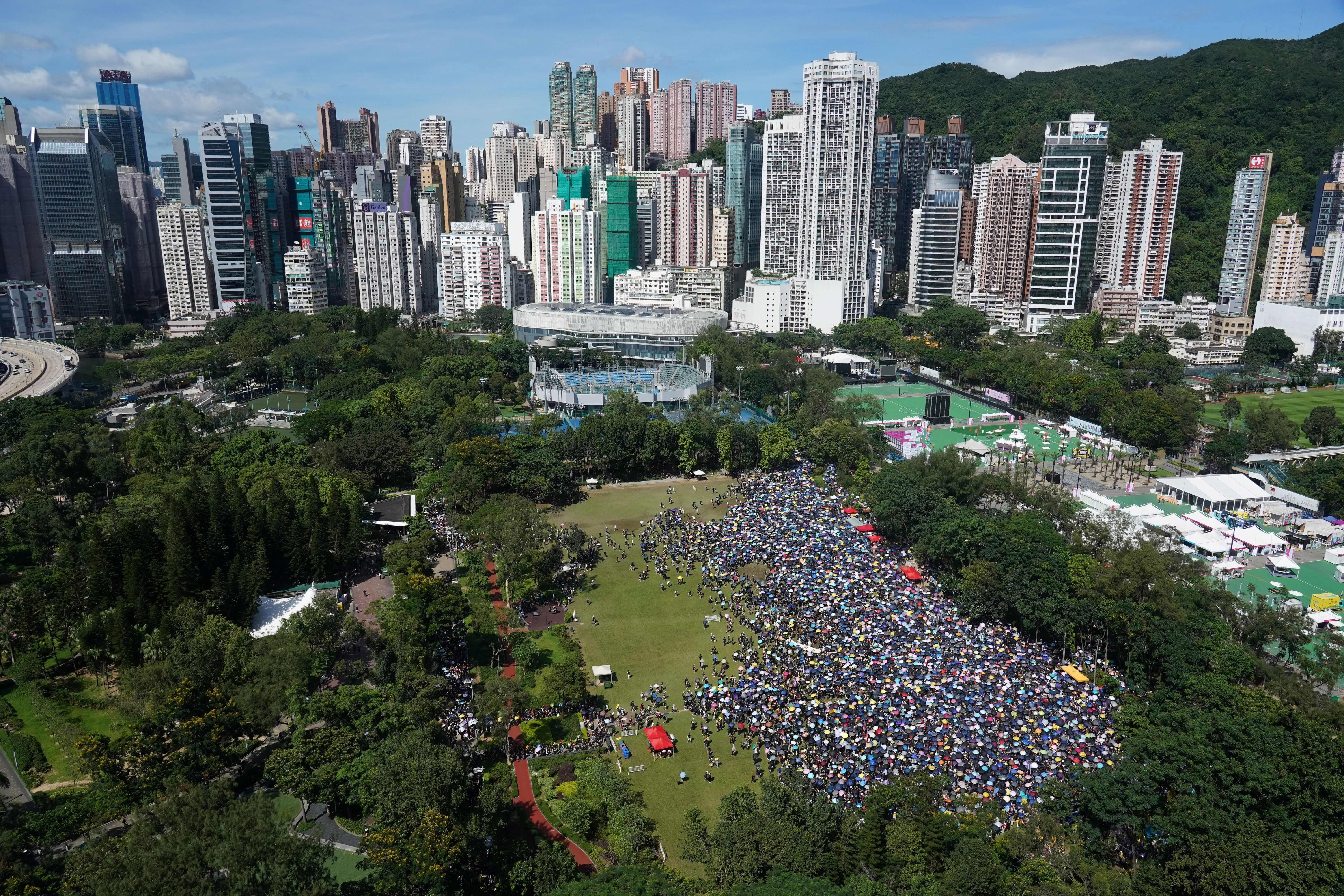 Protesters gather to take part in the annual pro-democracy rally in Hong Kong.