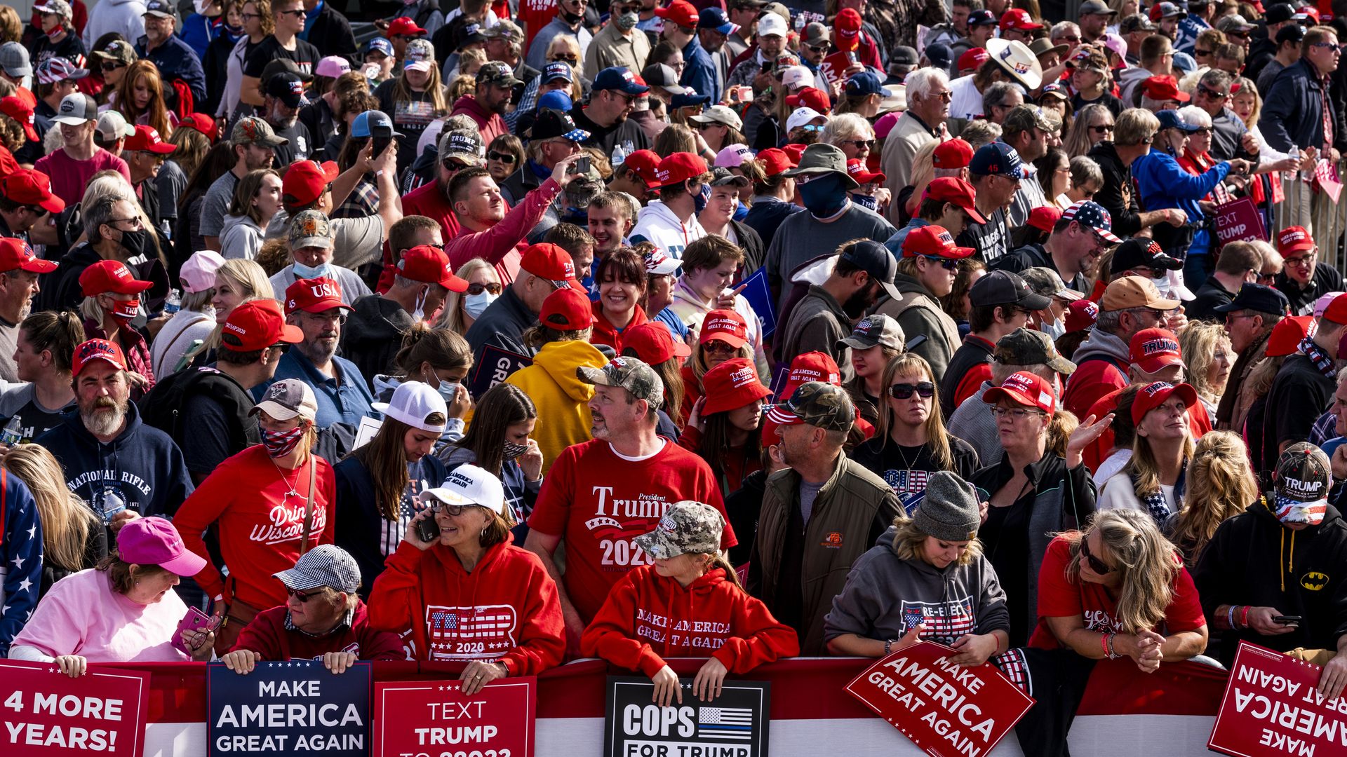 Supporters gather before President Donald Trump arrives for a rally at the Bemidji Regional Airport on September 18, 2020 in Bemidji, Minnesota. 