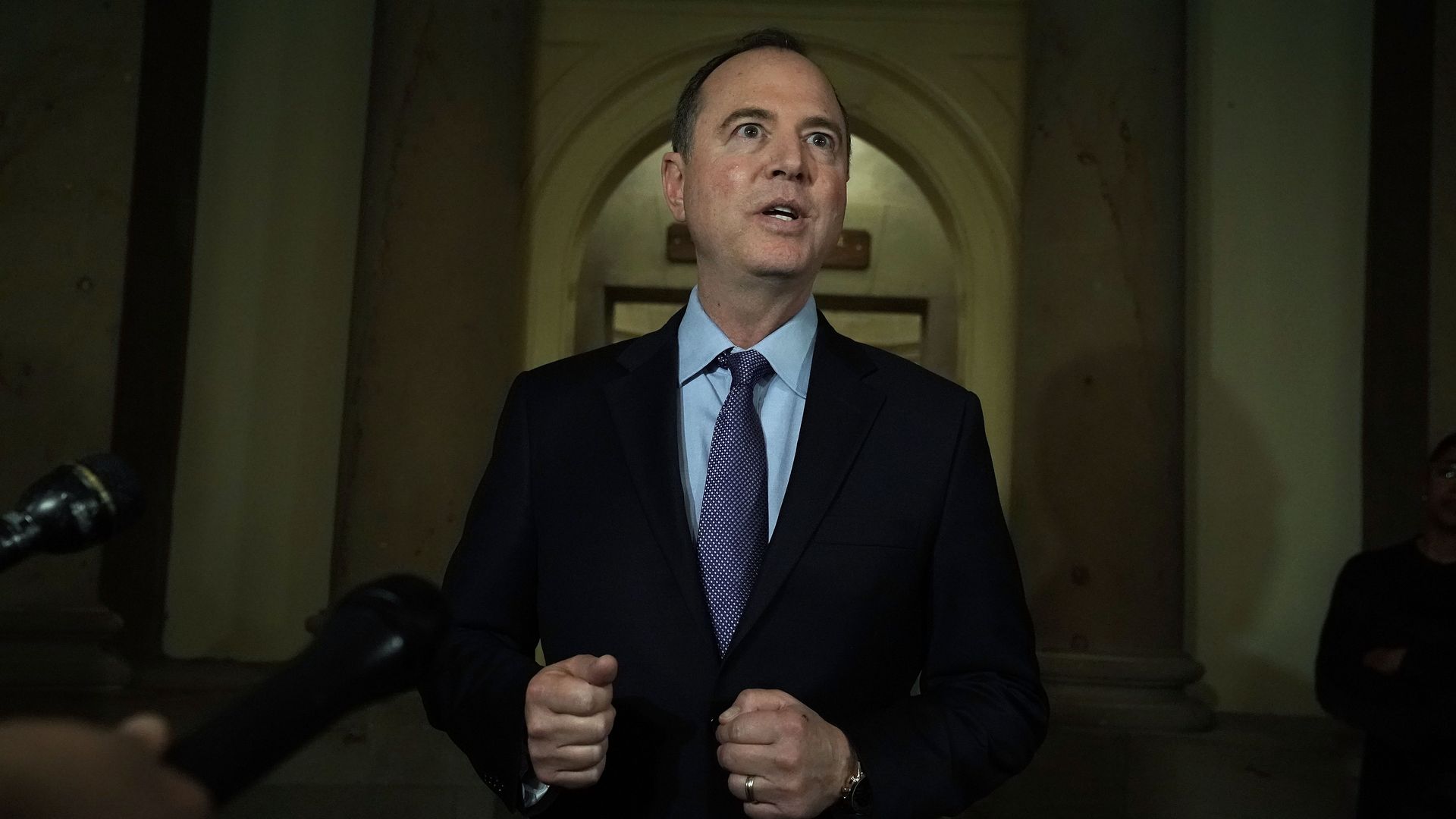 U.S. Rep. Adam Schiff (D-CA), who is part of a Congressional delegation scheduled for an overseas trip, speaks to members of the media January 17, 2019 at the U.S. Capitol in Washington, DC.