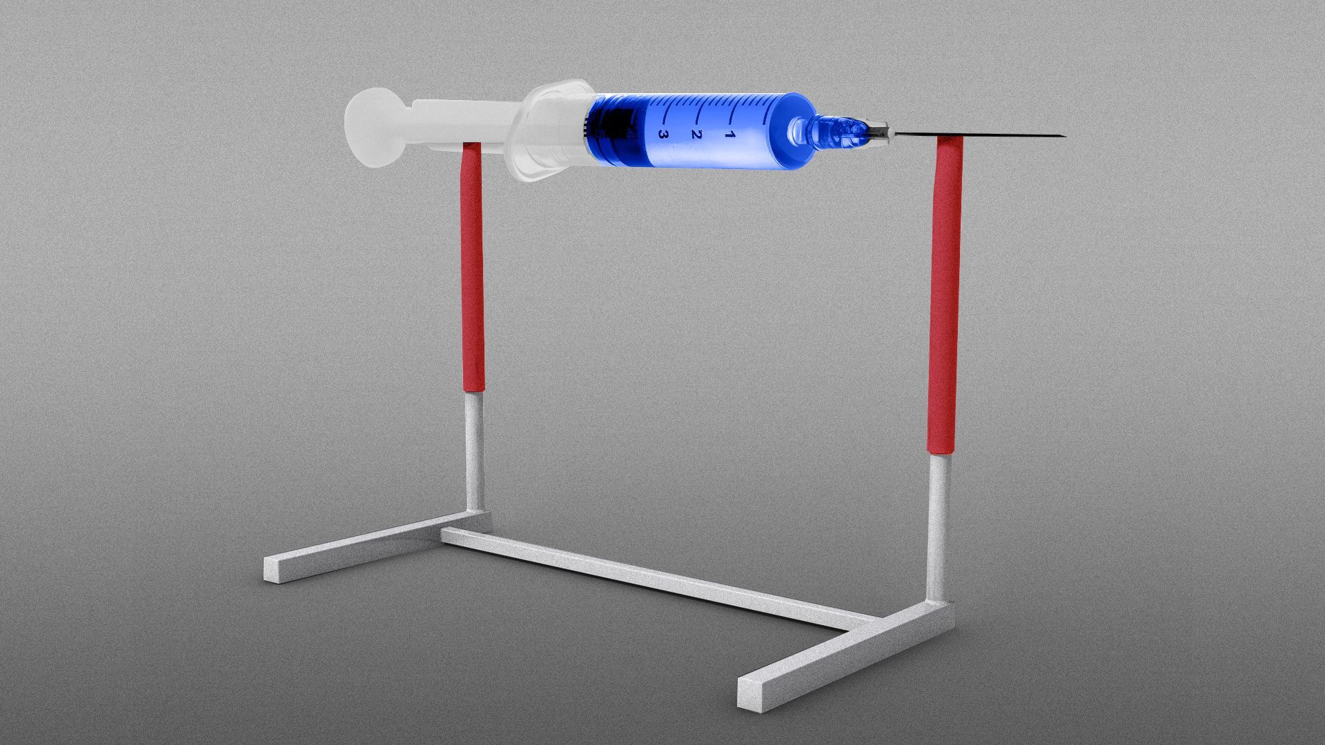 Illustration of a syringe laying across the top of a hurdle. 