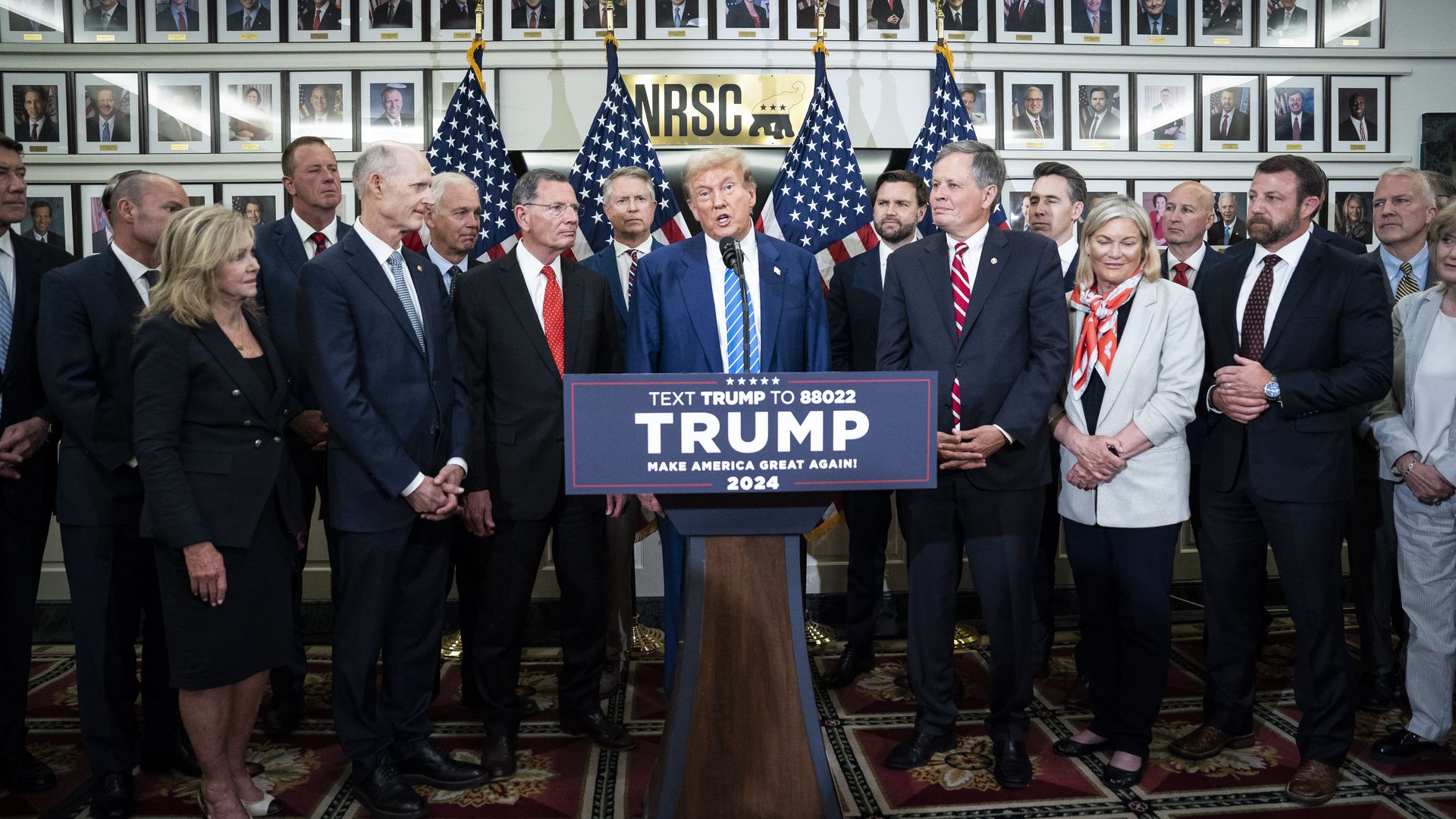 Former President Donald Trump meets with Republican Senators at the National Republican Senatorial Committee building