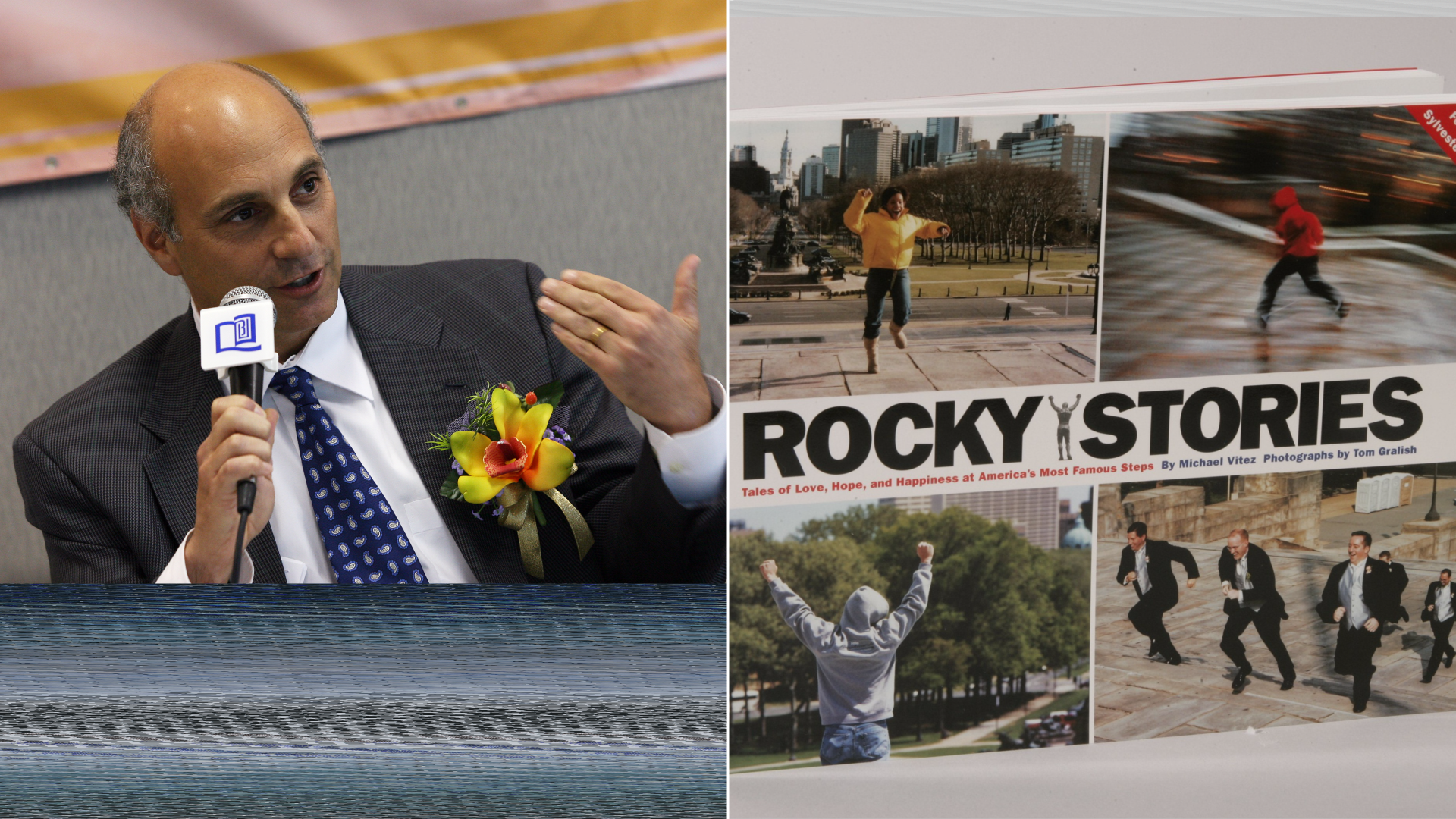 Author Michael VItez, left, and his book, "Rocky Stories."